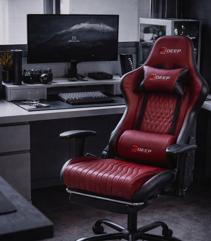GAMING CHAIR RED FOR THE PLAYER FOR THE OFFICE COMFORTABLE FOOTREST Brand Mad Dog