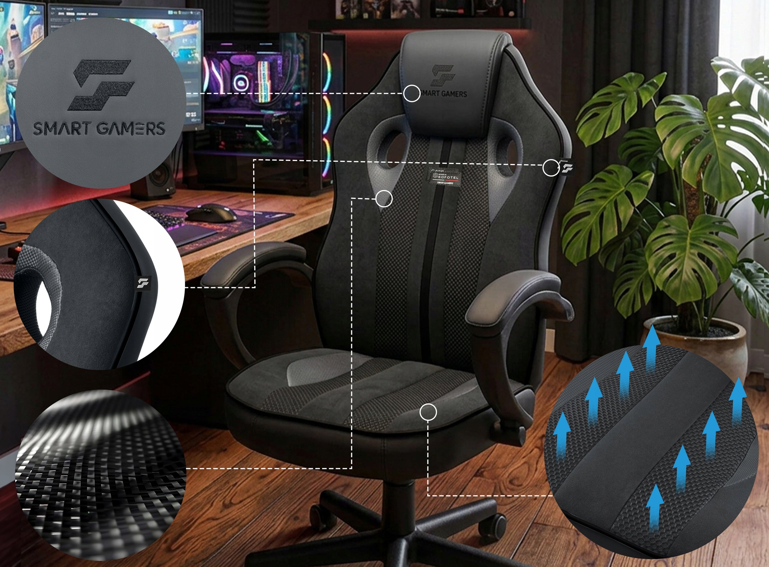 GAMING CHAIR SWIVEL BUCKET OFFICE PLAYER CHAIR SOFOTEL MASTER Furniture depth 66 cm