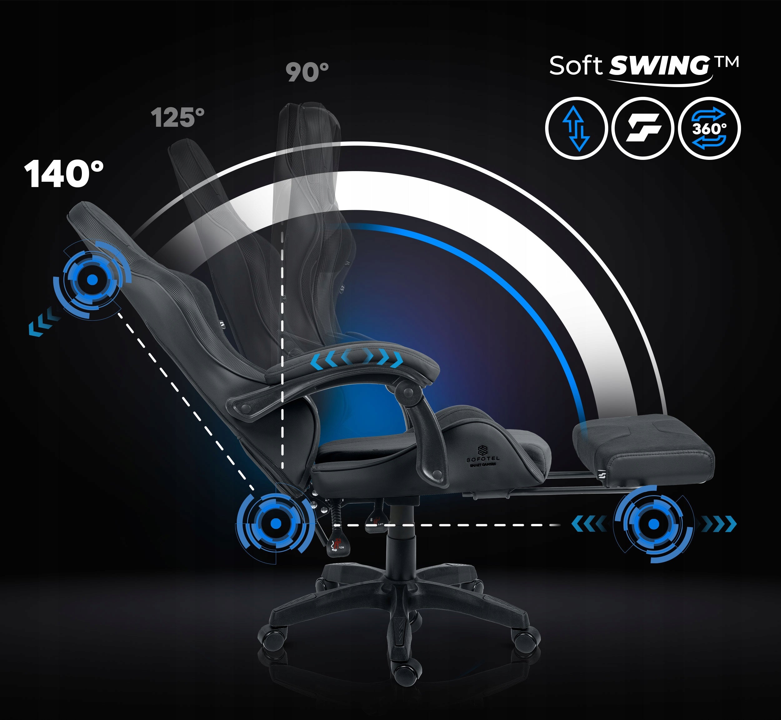 GAMING CHAIR SWIVEL GAMING CHAIR WITH BUCKET FOOTREST SOFOTEL Brand Sofotel