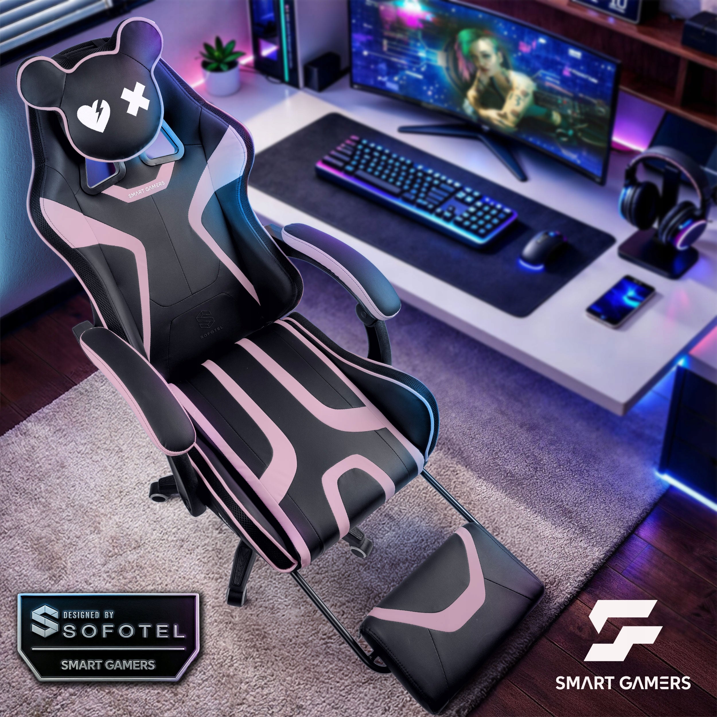 GAMING CHAIR SWIVEL PLAYER CHAIR WITH BUCKET FOOTREST Brand Sofotel