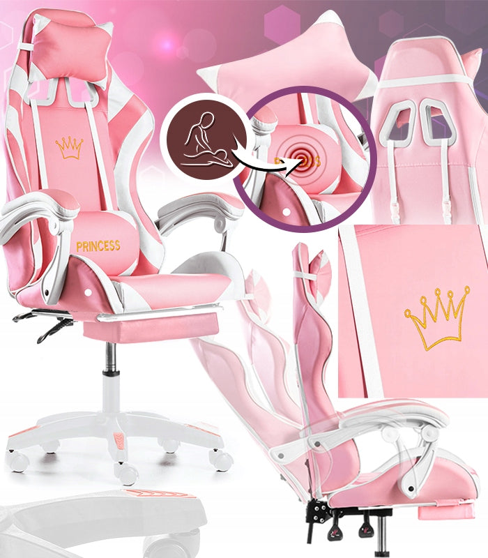 GAMING CHAIR WITH FOOTREST AND BUCKET MASSAGE PINK FOR PRINCESS Packaging status original