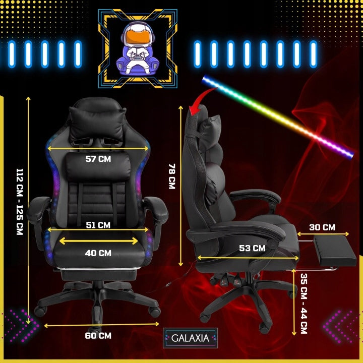 GAMING CHAIR WITH MASSAGE LED OFFICE Bucket Swivel Gaming Chair Brand GALAXIA
