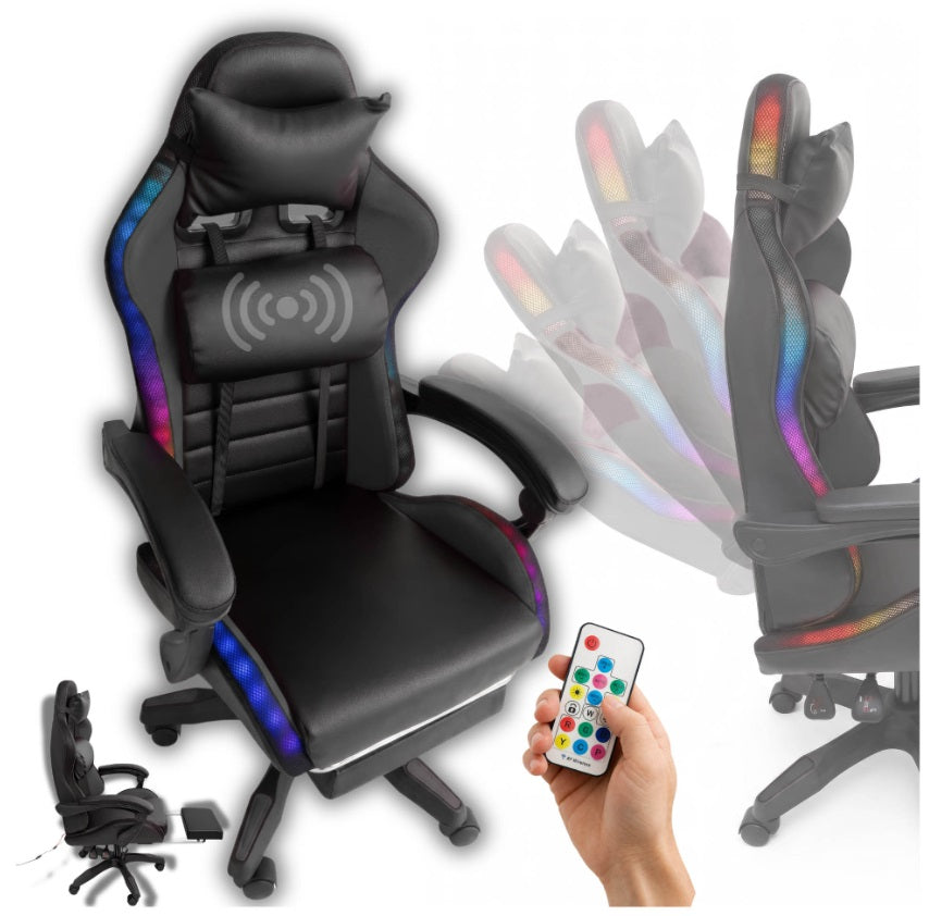 GAMING CHAIR WITH MASSAGE LED OFFICE Bucket Swivel Gaming Chair