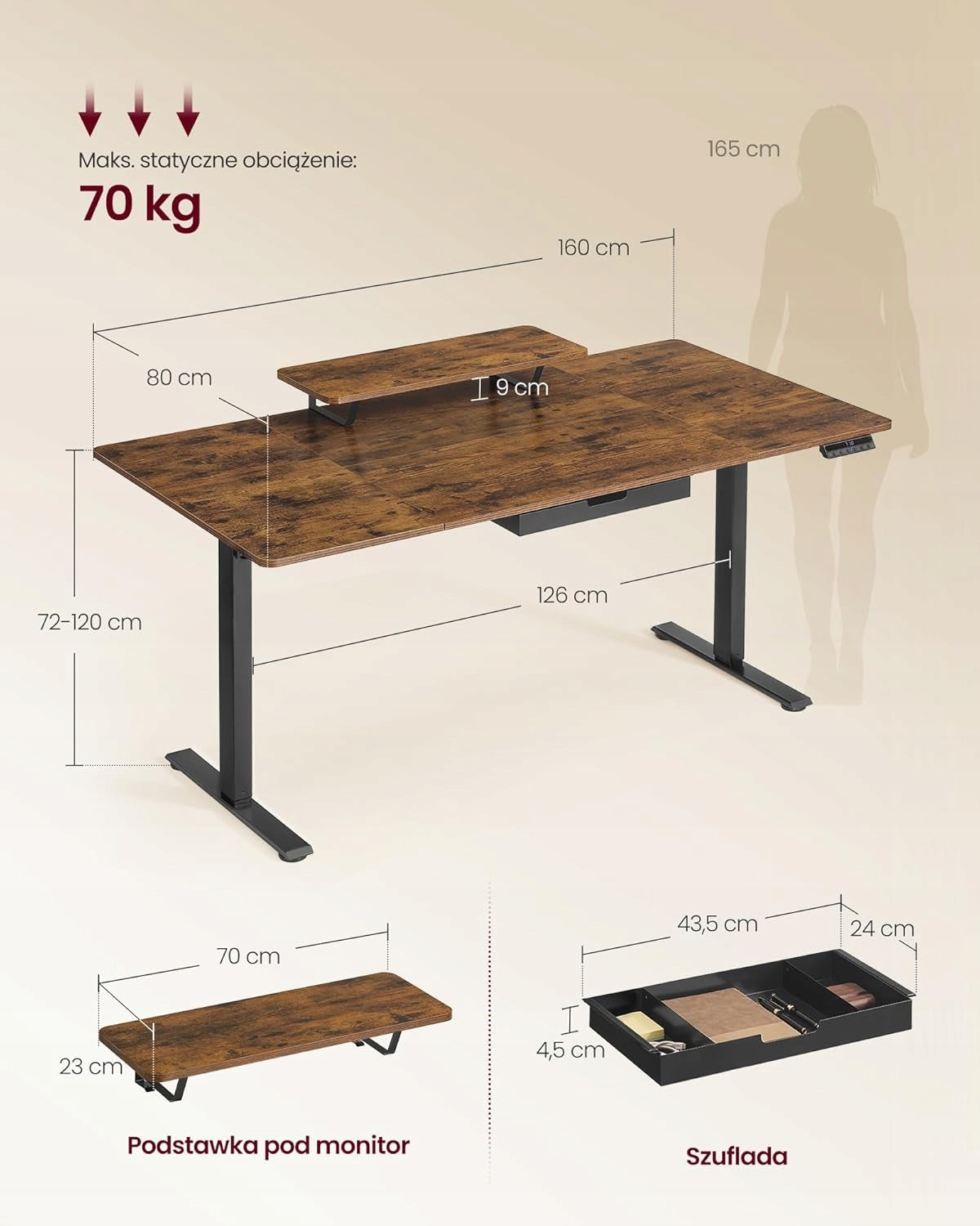 GAMING DESK ELECTRICALLY ADJUSTABLE ERGONOMIC STRAIGHT 160x80x72-120 EAN (GTIN) 0099876378511