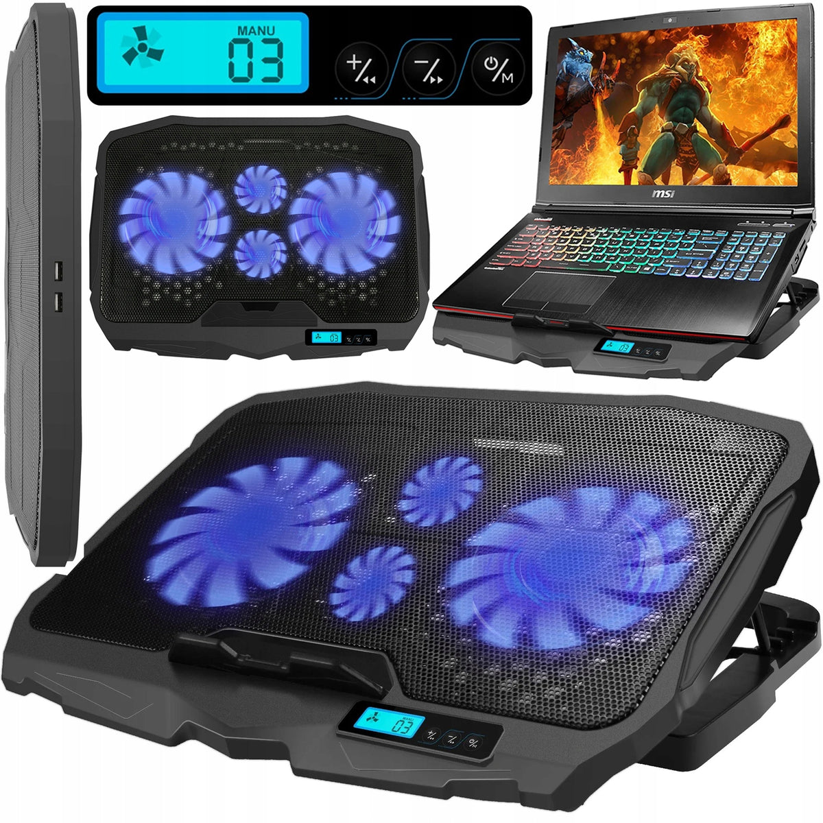 GAMING LAPTOP COOLING STAND QUIET LARGE 17" WITH BACKLIGHT