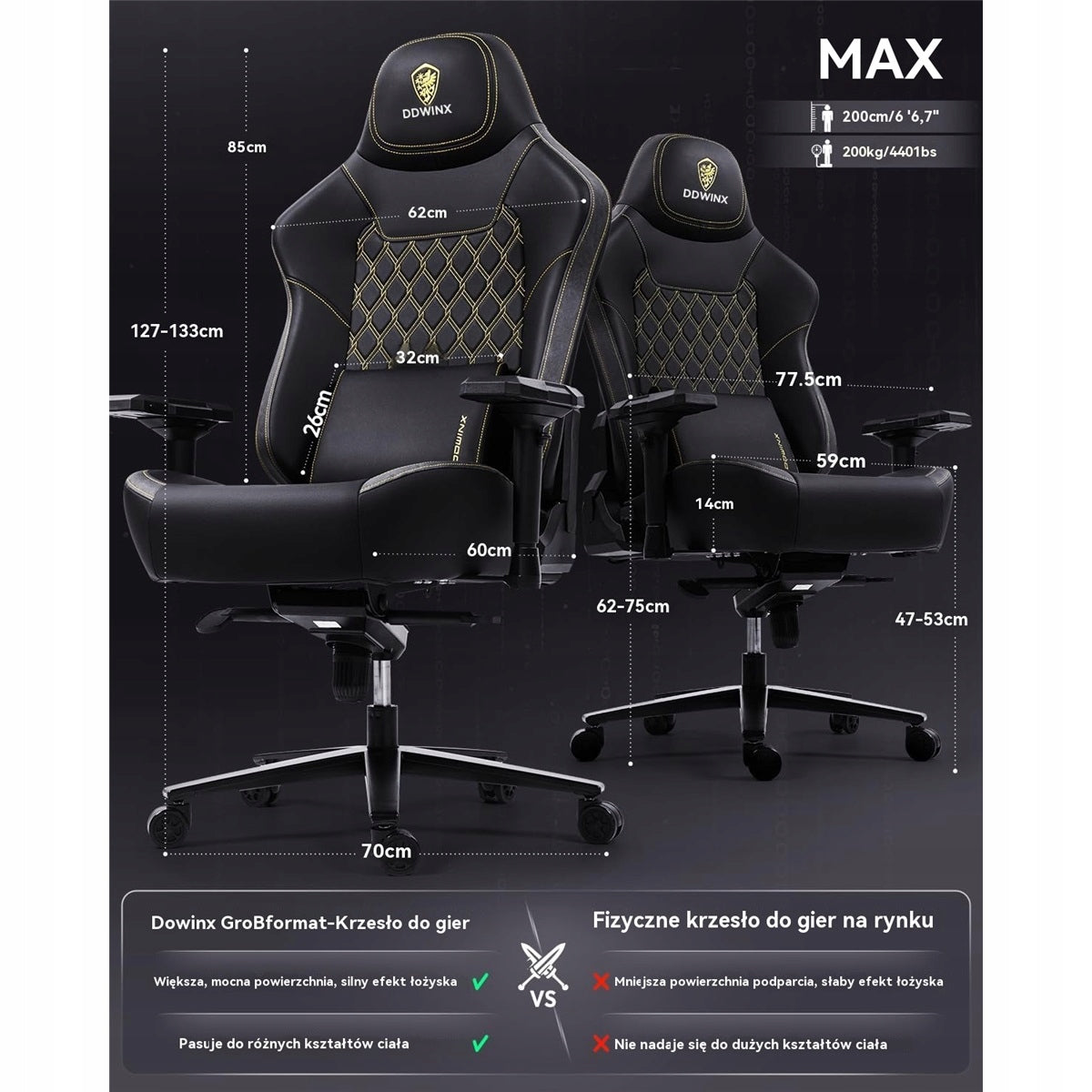 GAMING/OFFICE CHAIR DOWINX 200KG 4D ERGONOMIC ARMRESTS Manufacturer code LS-66D1A-01