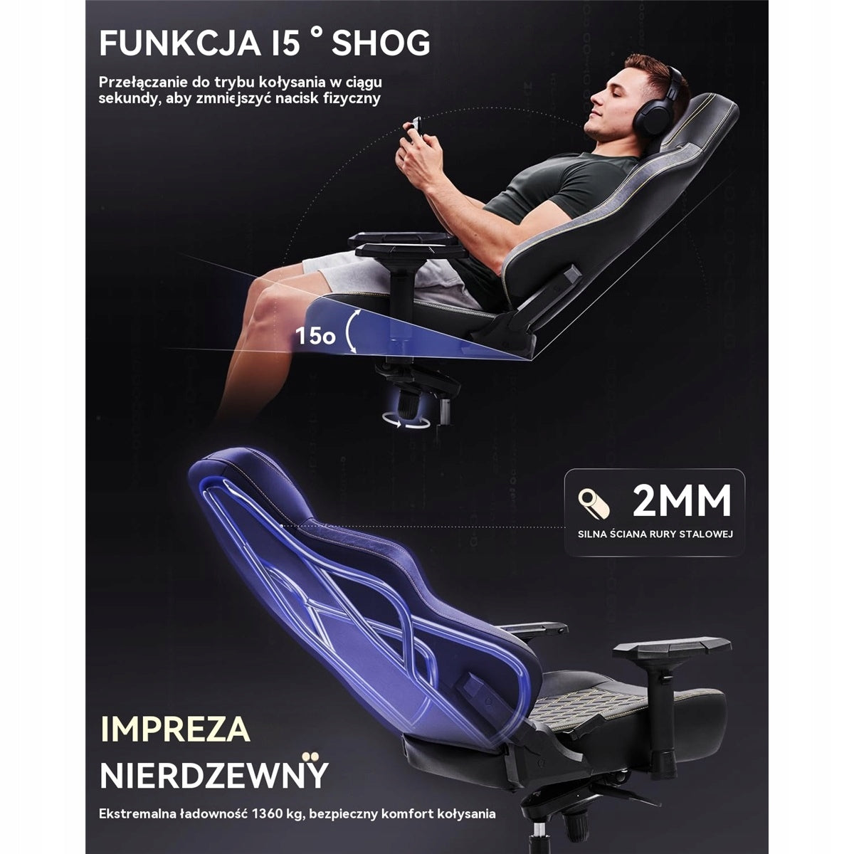 GAMING/OFFICE CHAIR DOWINX 200KG 4D ERGONOMIC ARMRESTS Model Fotel gamingowy