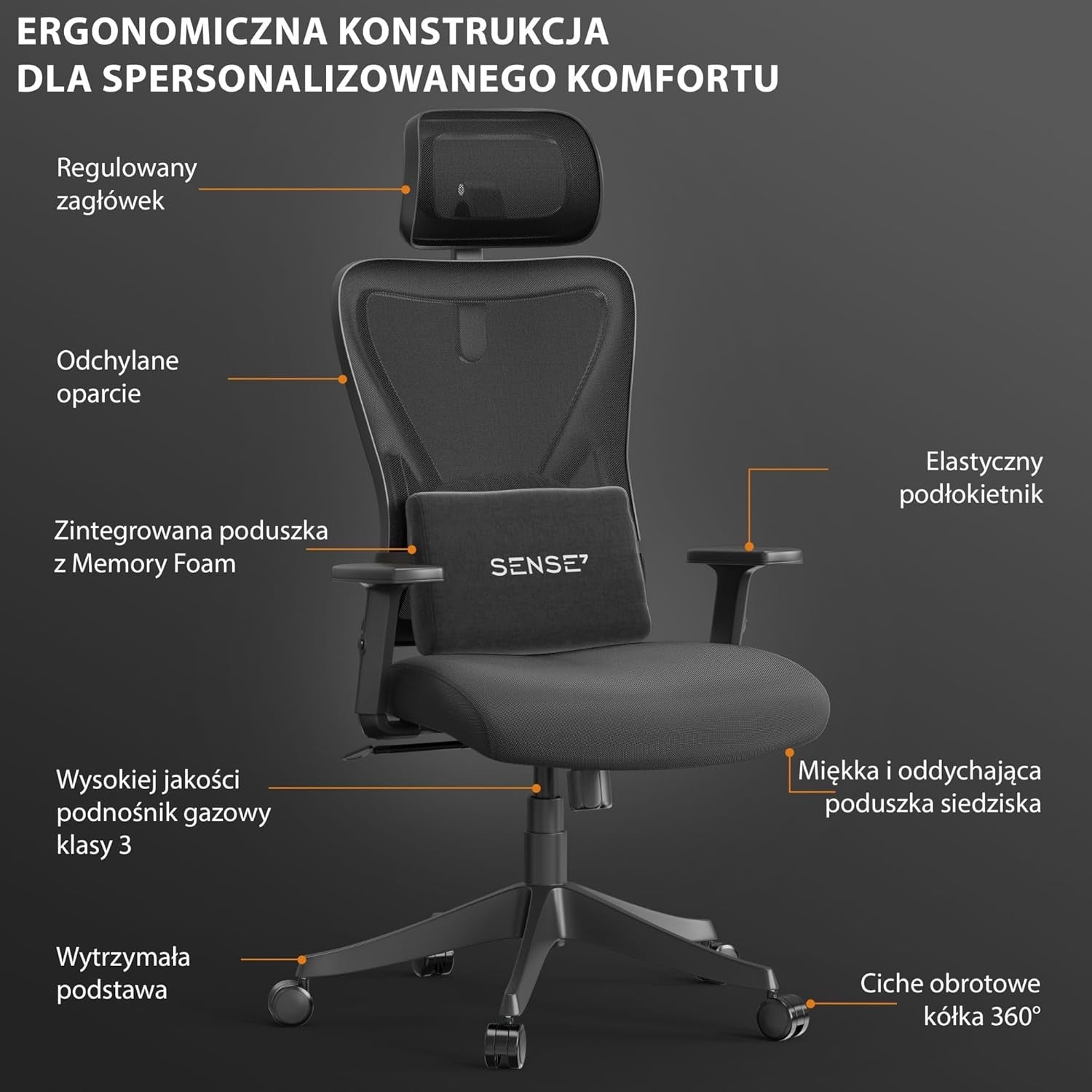 GAMING OFFICE CHAIR WITH LUMBAR SUPPORT ERGONOMIC HEADREST BLACK Manufacturer code FOTEL BIUROWY GAMINGOWY ZDROWE LĘDŹWIE CZARNY