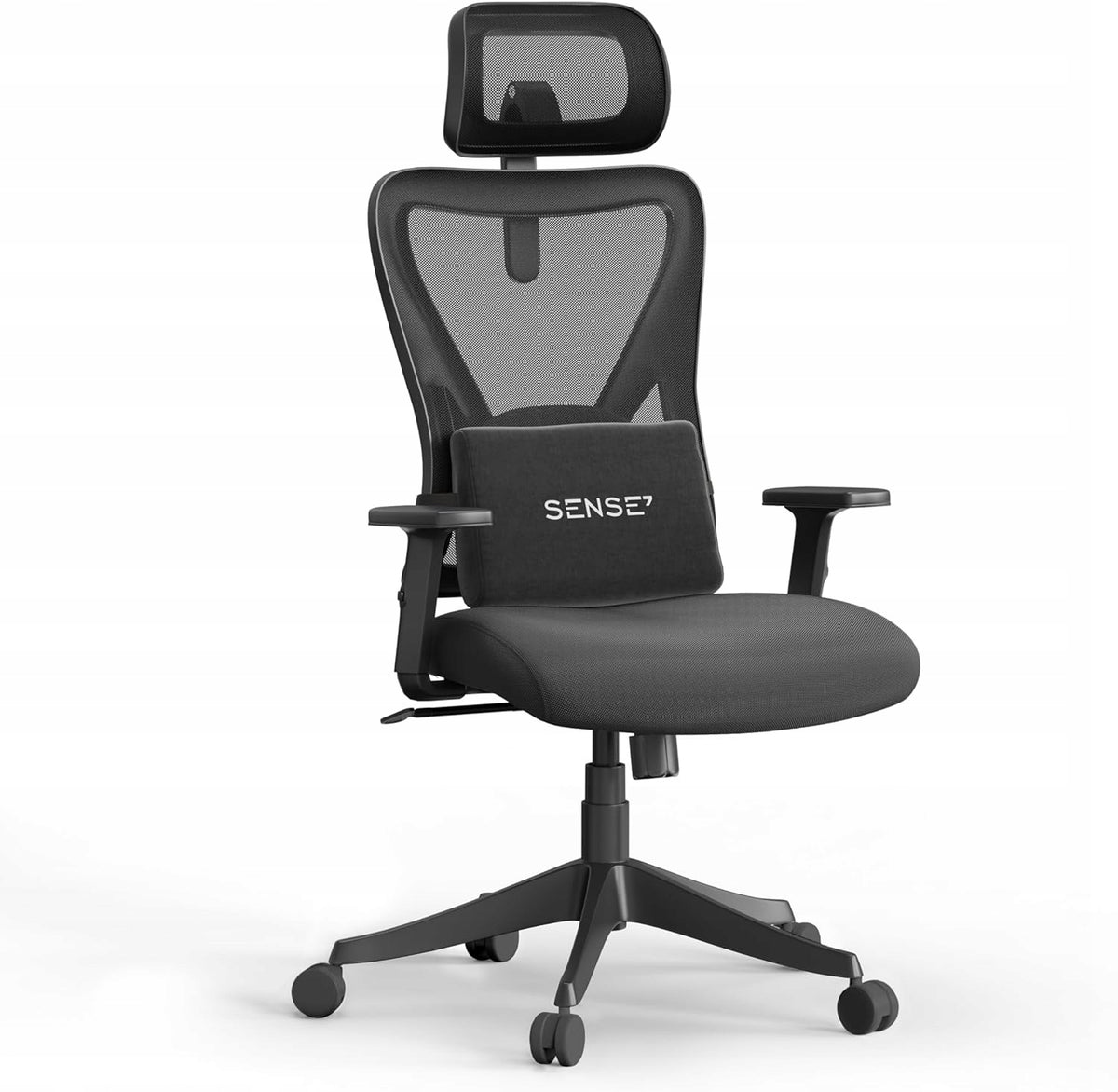 GAMING OFFICE CHAIR WITH LUMBAR SUPPORT ERGONOMIC HEADREST BLACK
