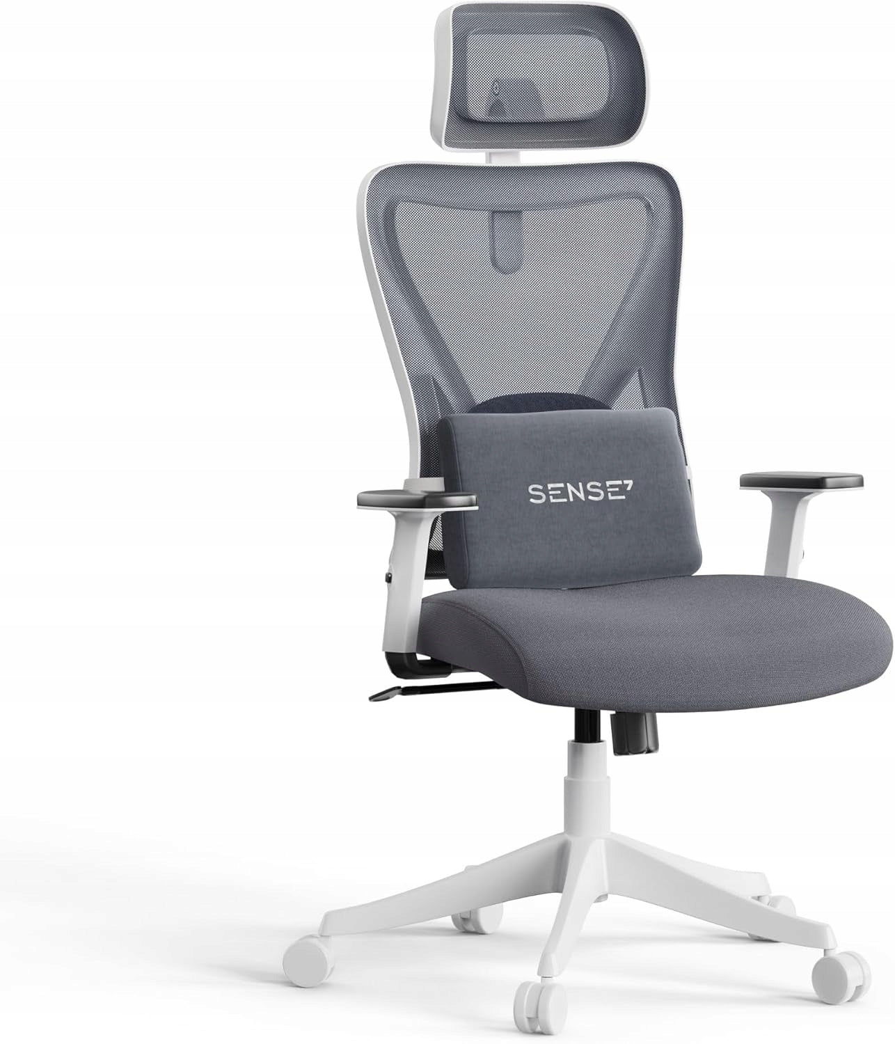 GAMING OFFICE CHAIR WITH LUMBAR SUPPORT ERGONOMIC HEADREST GREY
