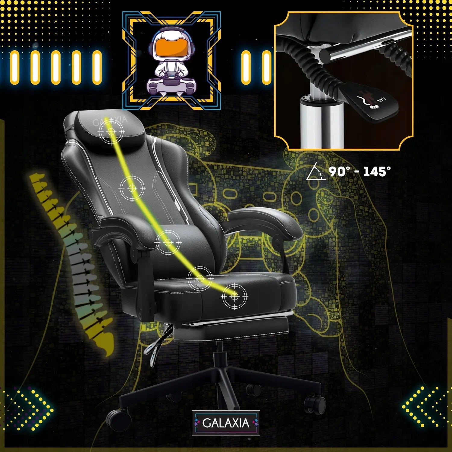 GAMING OFFICE CHAIR with Footrest Rotating Bucket Gaming Chair Brand GALAXIA