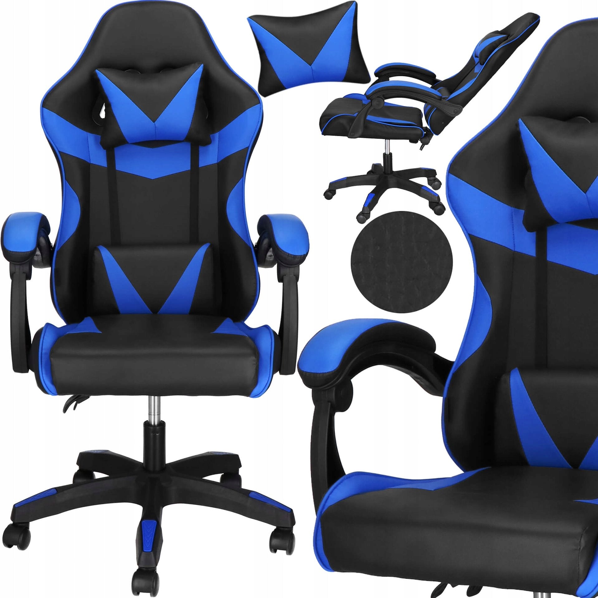 GAMING SWIVEL OFFICE CHAIR ADJUSTABLE ERGONOMIC FAUX LEATHER CUSHION Upholstery color blue and black