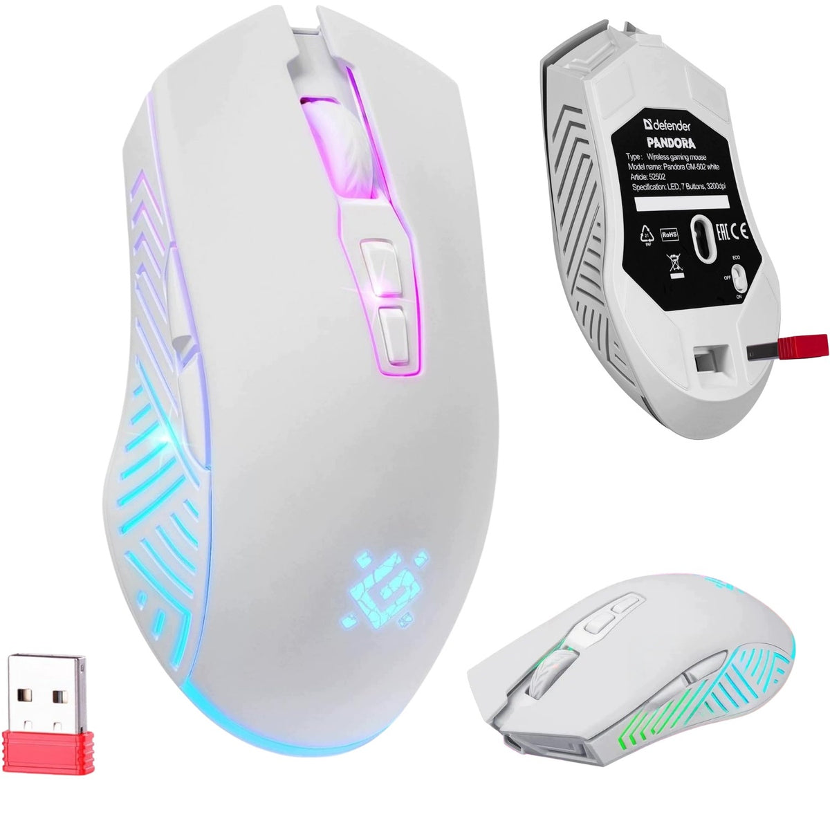 GAMING WIRELESS MOUSE FOR RGB GAMERS QUIET 6 BUTTONS 1200-3200DPI
