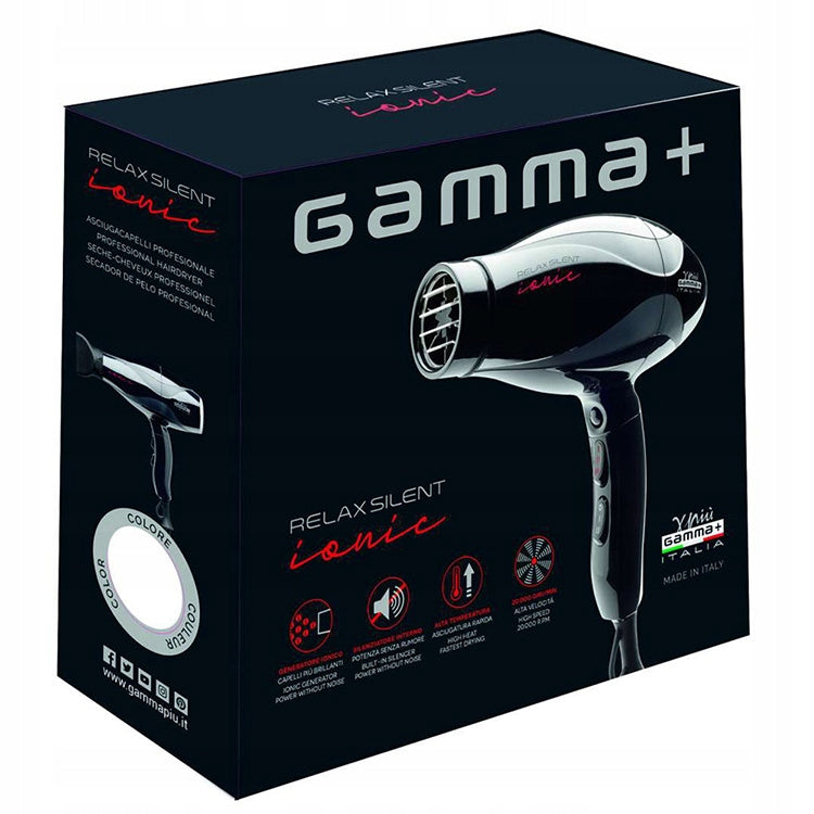 GAMMA+ RELAX SILENT IONIC PROFESSIONAL HAIR DRYER BLACK 2100W Packaging status original