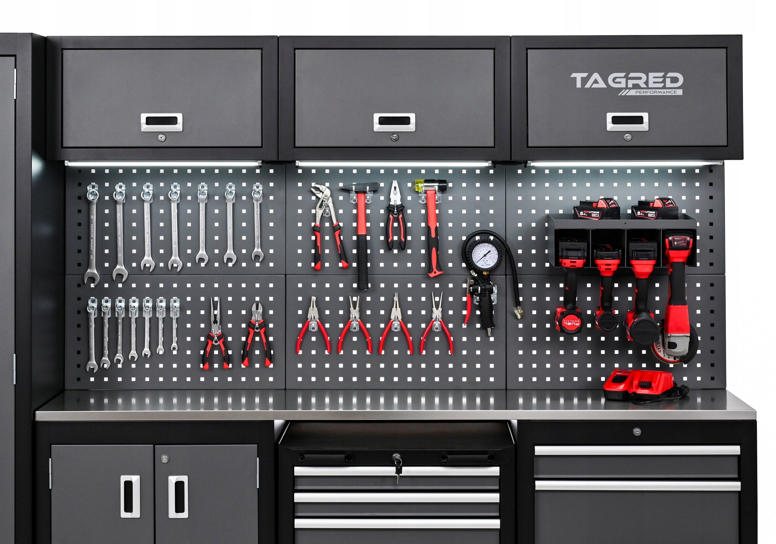 GARAGE FURNITURE WORKSHOP 260CM TOOL CABINET COUNTERTOP STAINLESS STEEL 3D + LED Accessories included no
