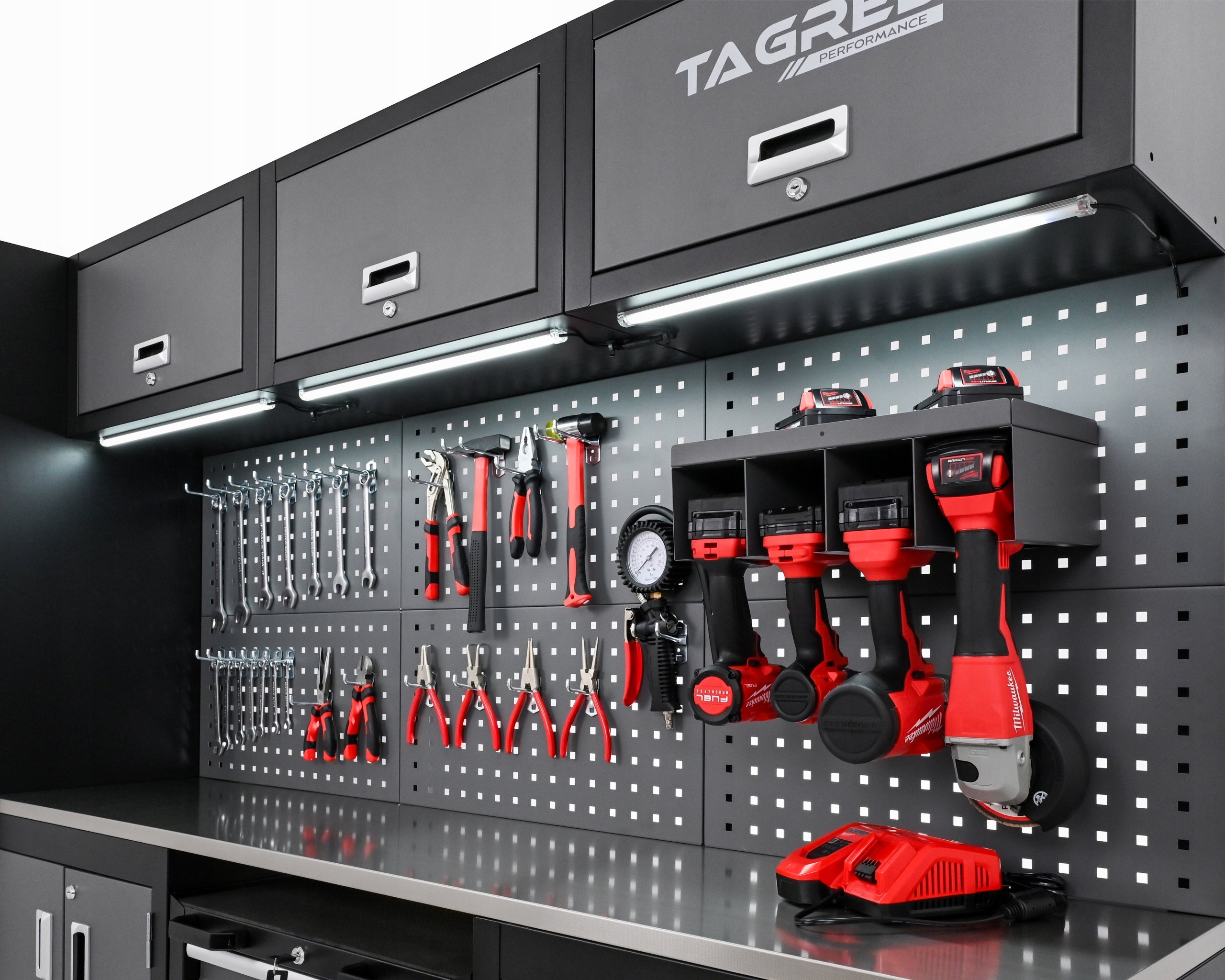 GARAGE FURNITURE WORKSHOP 260CM TOOL CABINET COUNTERTOP STAINLESS STEEL 3D + LED Product height 190 cm