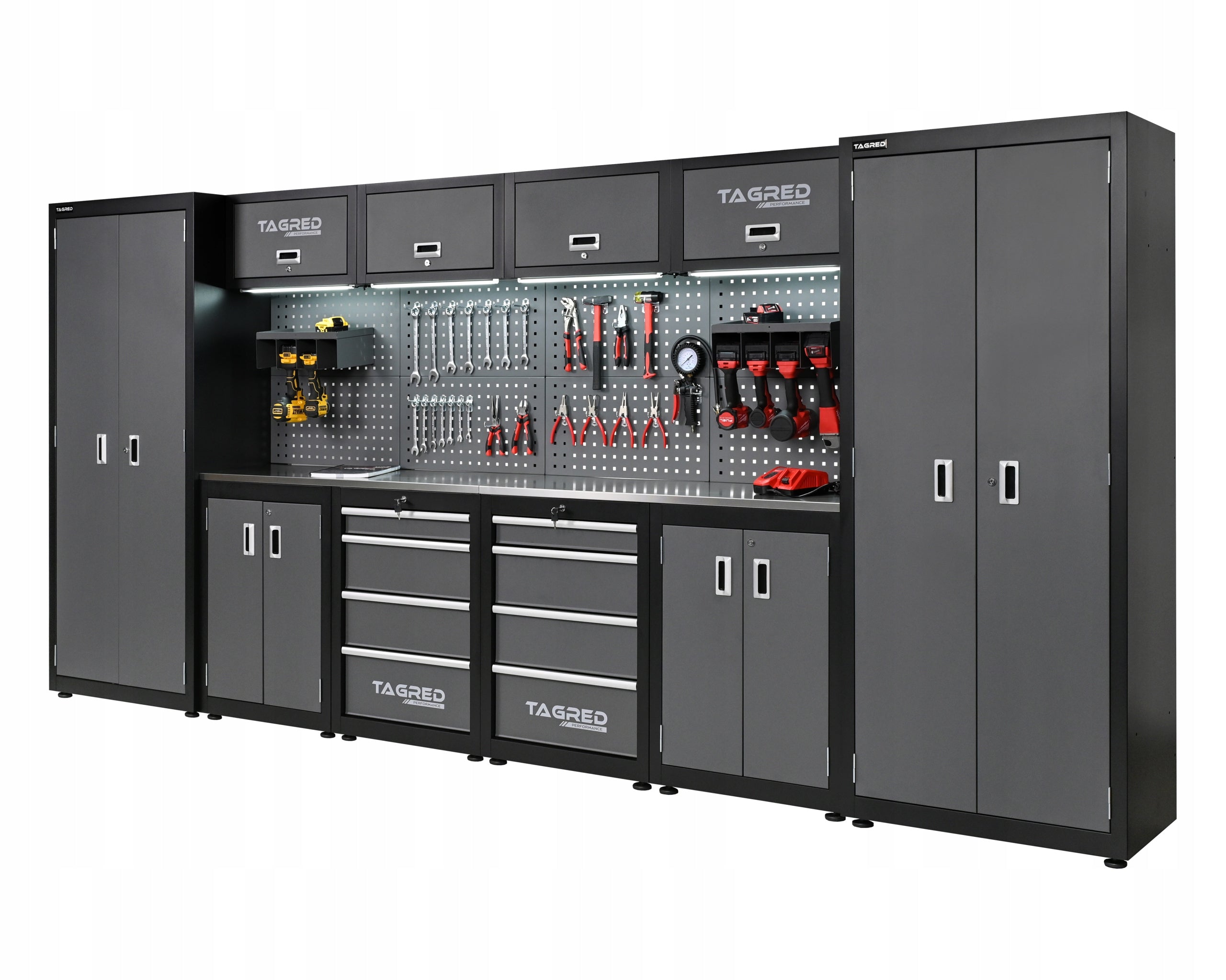 GARAGE FURNITURE WORKSHOP BOOKCASE FOR WORKSHOP MODULES 400CM LED COUNTERTOP INOX 3D Product width 400 cm