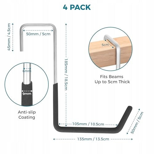 GARAGE HOOKS FOR STEEL BEAMS LARGE LIFTING CAPACITY 22 5 KG SET OF 4 Manufacturer code SWC5908151395660