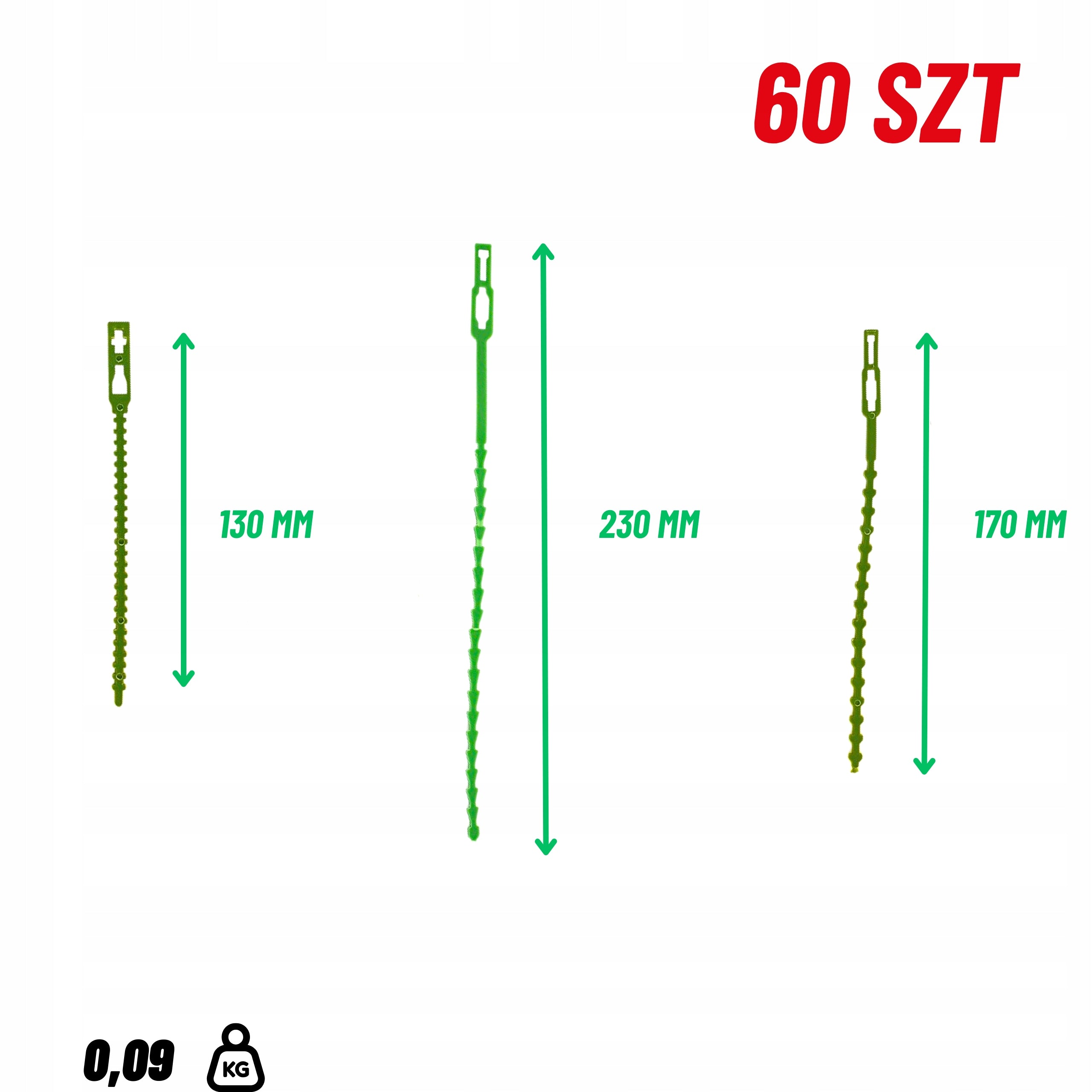 GARDEN BANDS FOR FASTENING PLANTS BRANCHES GREEN 60pcs 13cm 17cm 23cm Packaging status original