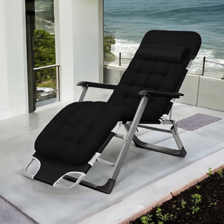 GARDEN BEACH CHAIR FOLDING PILLOW COMFORTABLE BLACK IDEALGarden Model LEŻAK DC01-GR-BK
