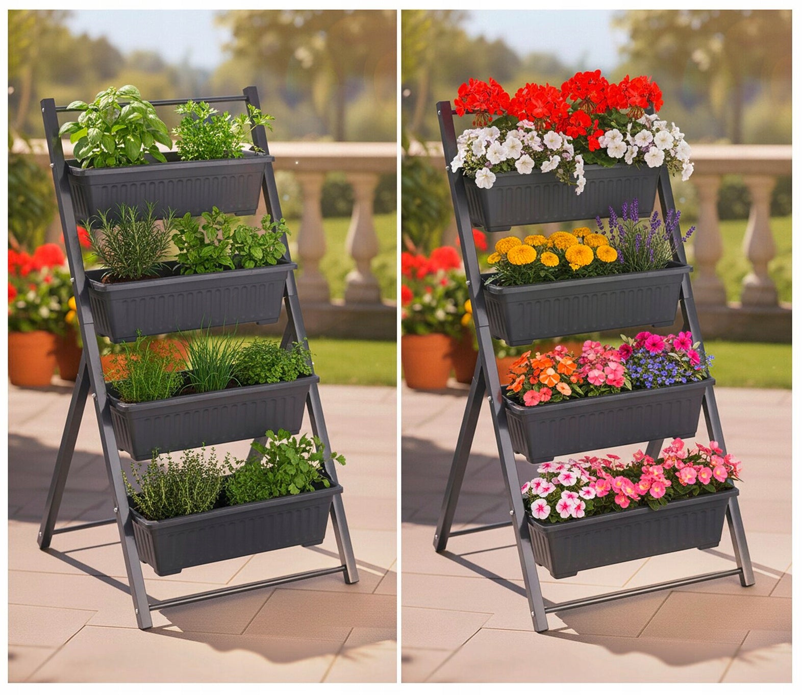 GARDEN BOOKCASE WITH BEDS 4 LEVEL METAL 62 X 108 X 56,5 CM BLACK Color black