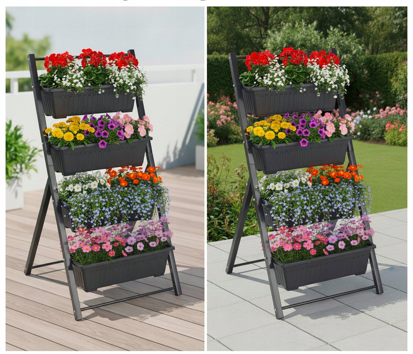 GARDEN BOOKCASE WITH BEDS 4 LEVEL METAL 62 X 108 X 56,5 CM BLACK Product height 108 cm
