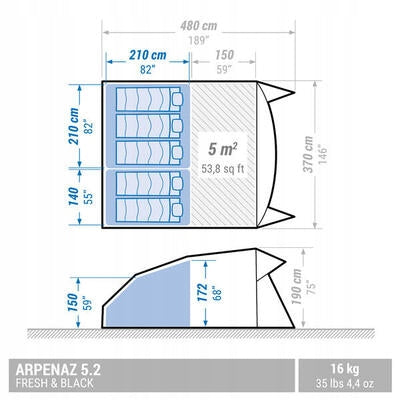 GARDEN CAMPING TENT 5 SEATER 2 BEDROOMS SOLID LARGE Brand Quechua