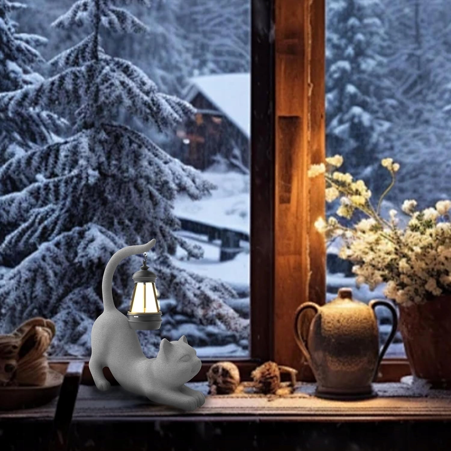 GARDEN CAT FIGURINE WITH SOLAR LAMP DECORATION Series z lampką solarną