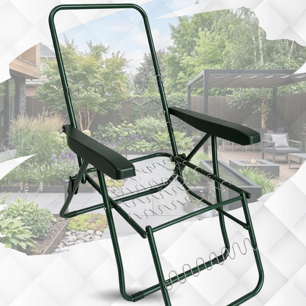 GARDEN CHAIR BEACH CHAIR FOLDING TOURIST ADJUSTMENT THICK CUSHION Model Leżak SSprężynowy Gruba Podcuha w Paski
