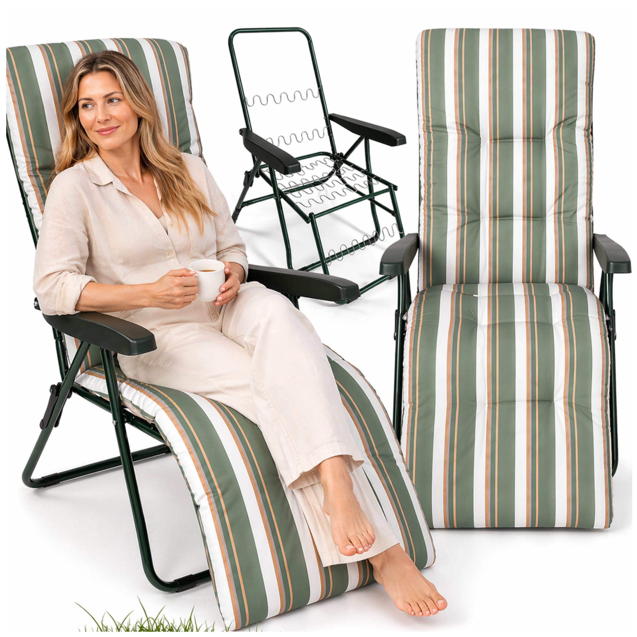 GARDEN CHAIR BEACH CHAIR FOLDING TOURIST ADJUSTMENT THICK CUSHION