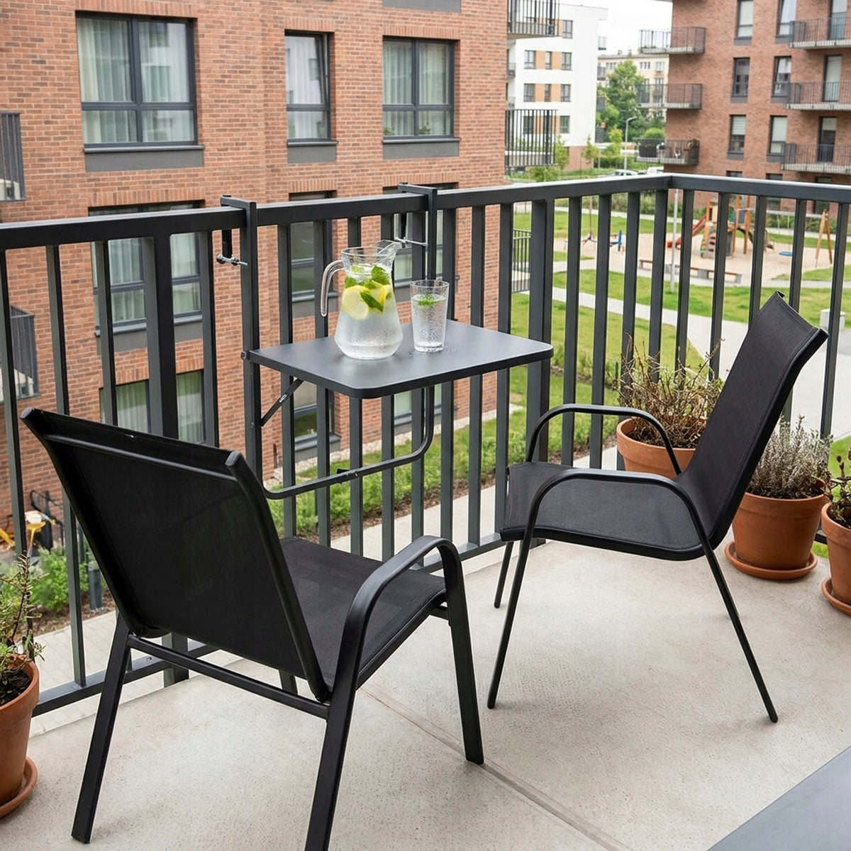GARDEN CHAIRS FOR TERRACE BALCONY GARDEN MODERN METAL CHAIR 4 PACK Color black