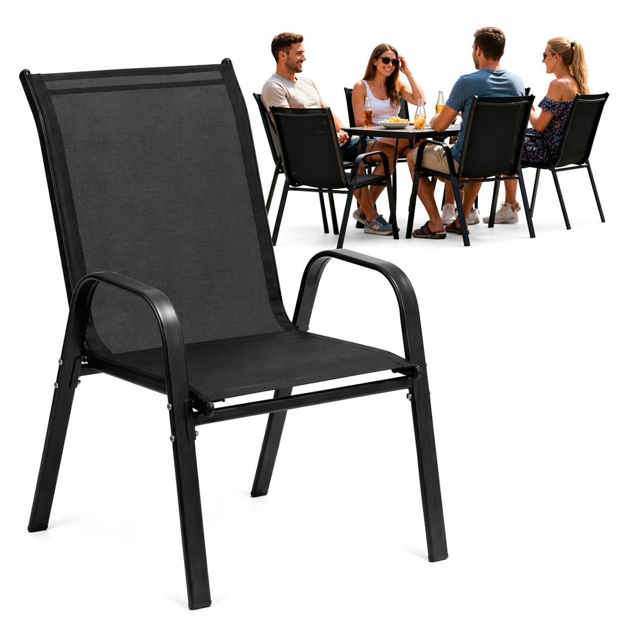 GARDEN CHAIRS SET OF 2 BLACK FOR TERRACE BALCONY GARDEN UP TO 120KG