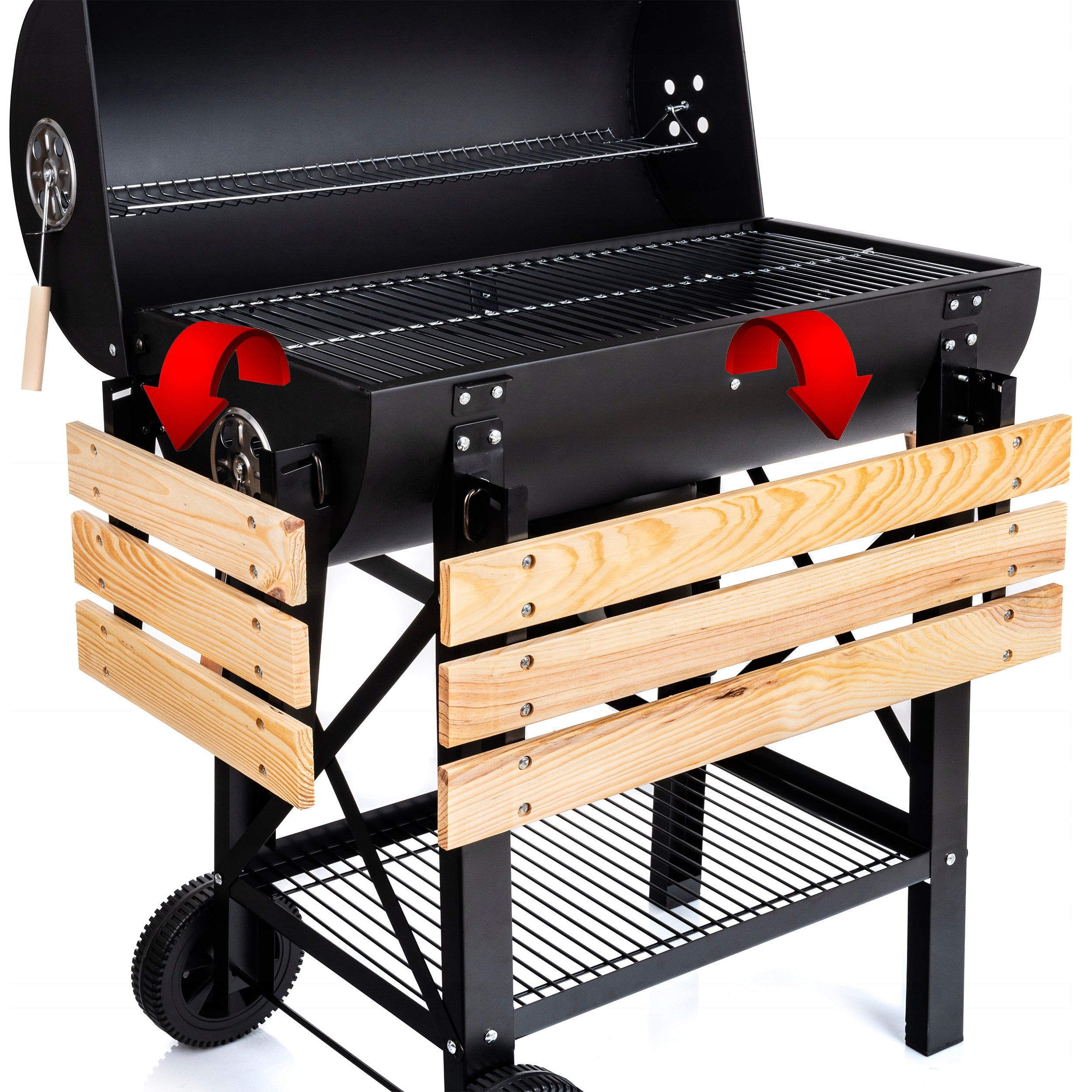 GARDEN CHARCOAL GRILL 2 CHROME GRATES 2 SHELVES ASHTRAY STEEL WITH LID Grill depth 77 cm