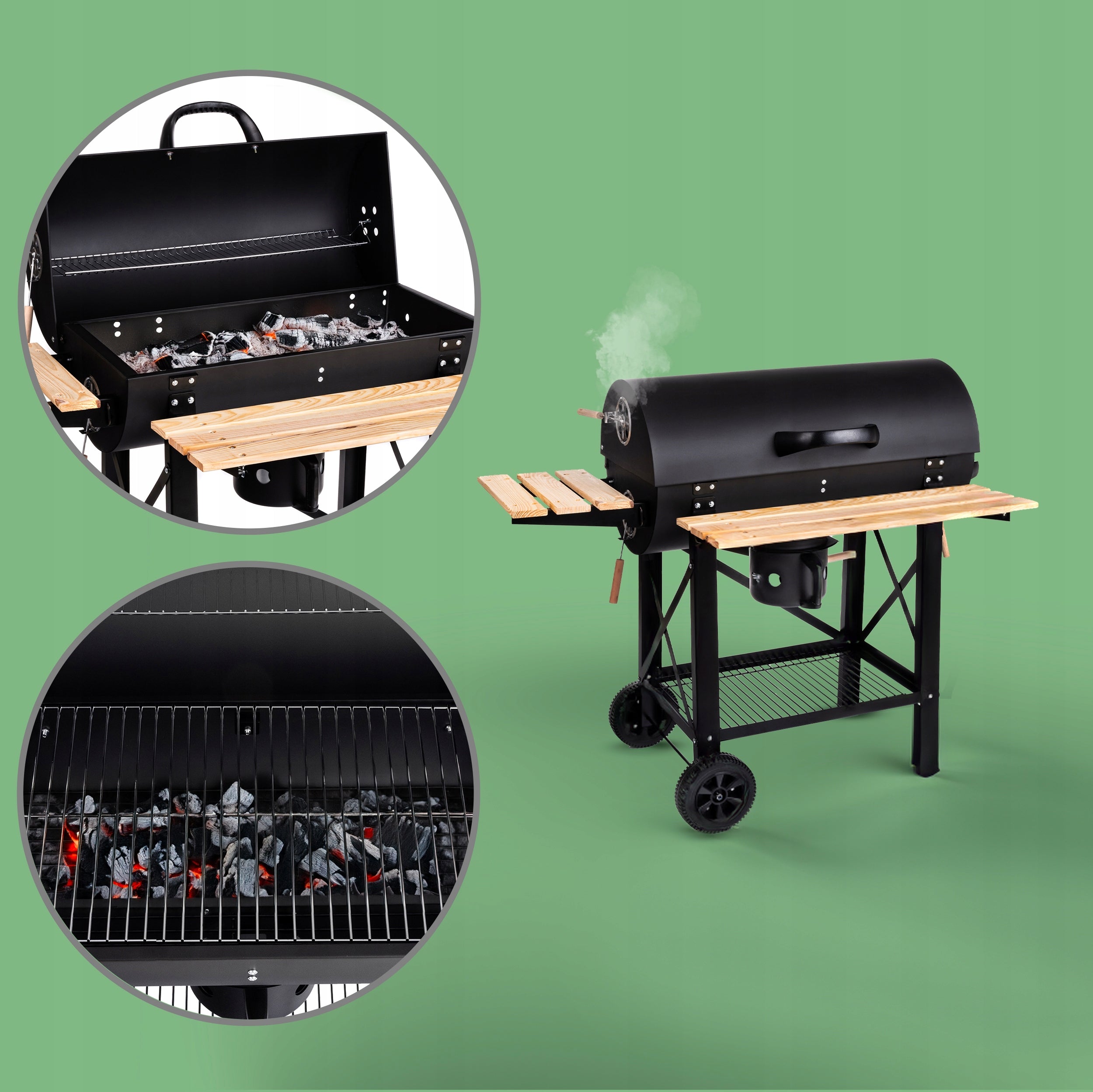 GARDEN CHARCOAL GRILL 2 CHROME GRATES 2 SHELVES ASHTRAY STEEL WITH LID Manufacturer Lehmann