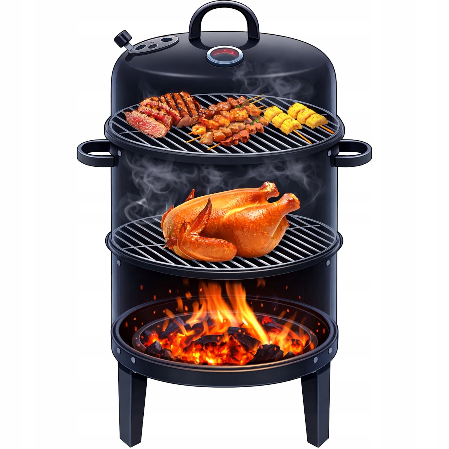 GARDEN CHARCOAL GRILL 3in1 SMOKEHOUSE GARDEN BARREL HEARTH + THERMOMETER Grill depth 54 cm