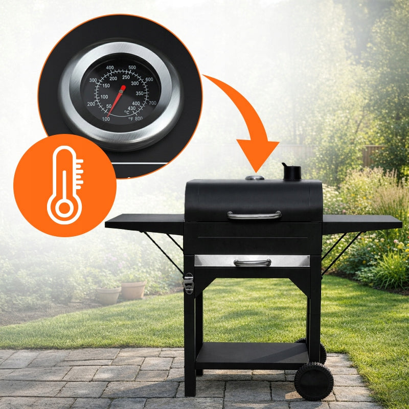 GARDEN CHARCOAL GRILL COVER BUILT-IN ASHTRAY THERMOMETER OPENER BBQ Grill height 97 cm