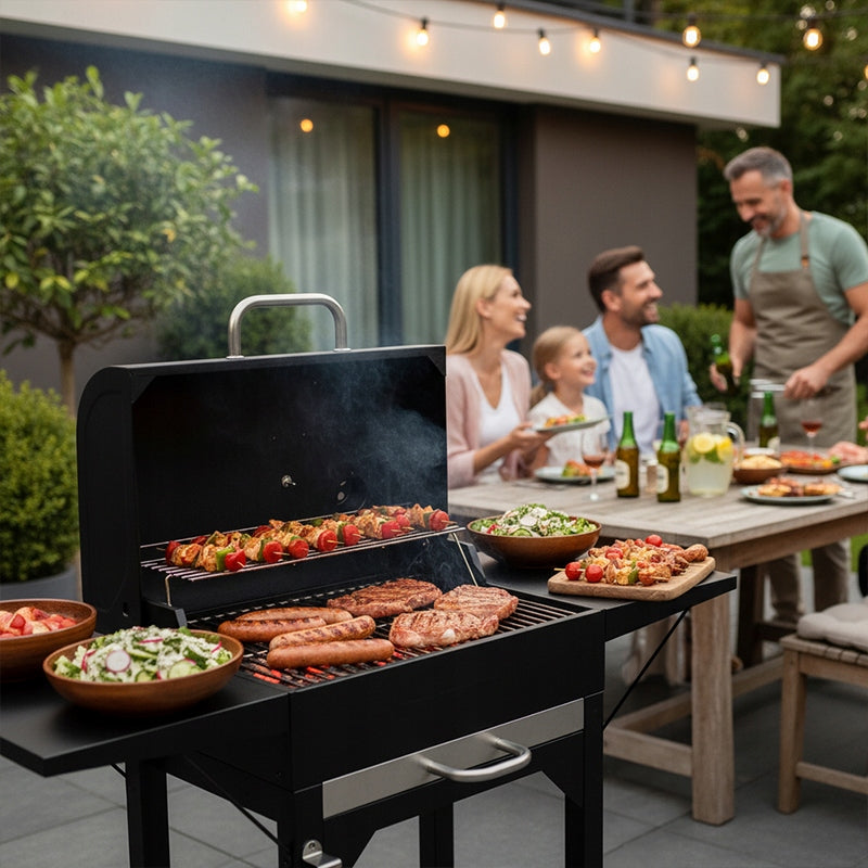 GARDEN CHARCOAL GRILL COVER BUILT-IN ASHTRAY THERMOMETER OPENER BBQ Manufacturer VELACO