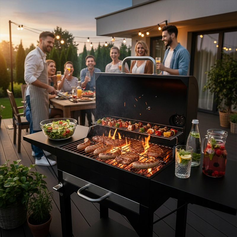 GARDEN CHARCOAL GRILL COVER BUILT-IN ASHTRAY THERMOMETER OPENER BBQ Packaging status original