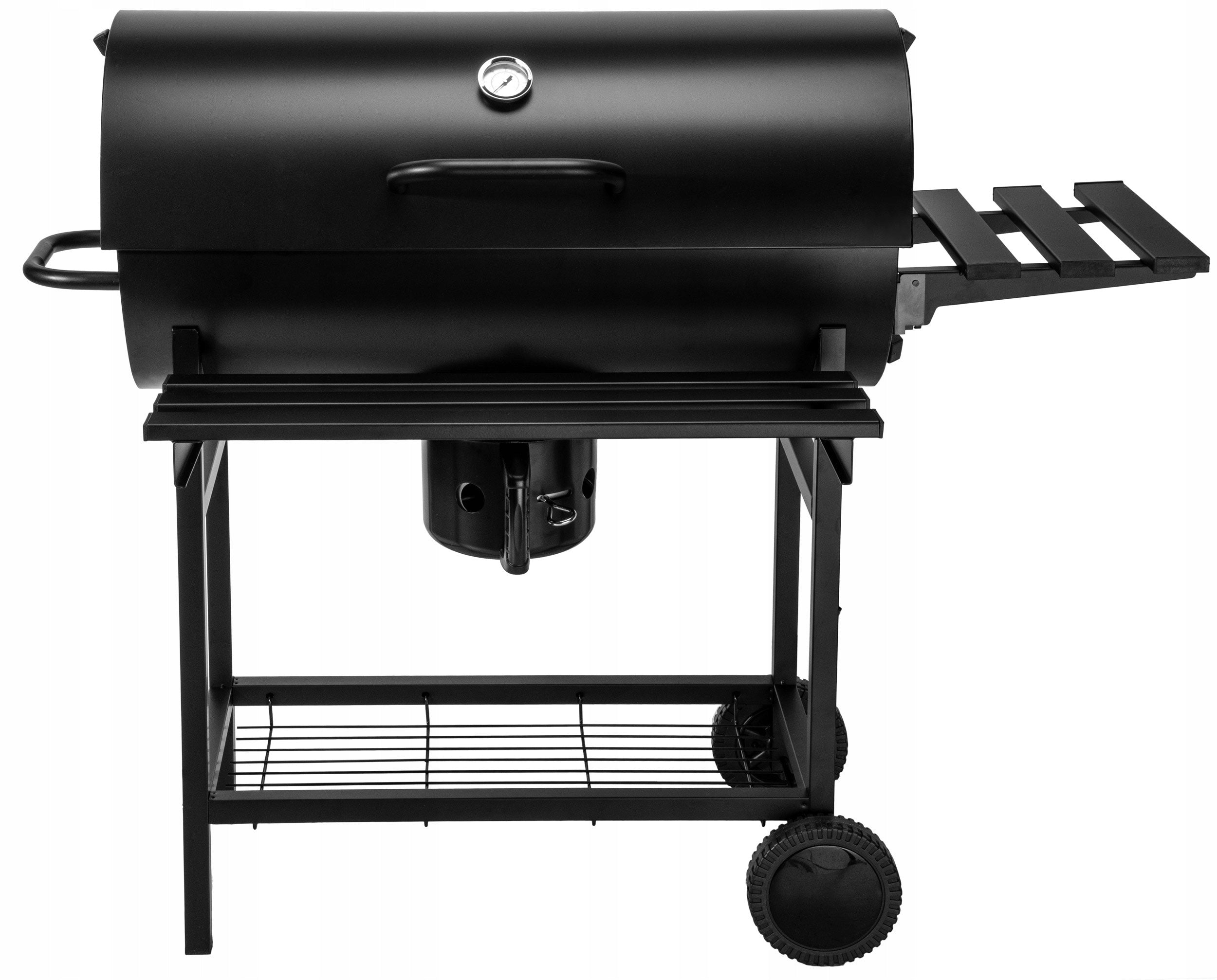 GARDEN CHARCOAL GRILL LARGE BARREL WITH LID 2 GRATES ASHTRAY THERMOMETER Grate length 35 cm