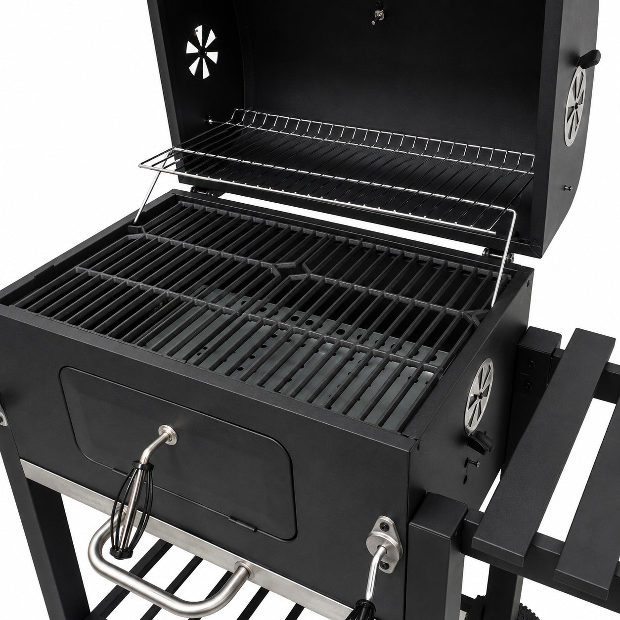 GARDEN CHARCOAL GRILL LARGE CAST IRON GRATE THERMOMETER WITH WHEELS COVER XXL Grill height 107 cm
