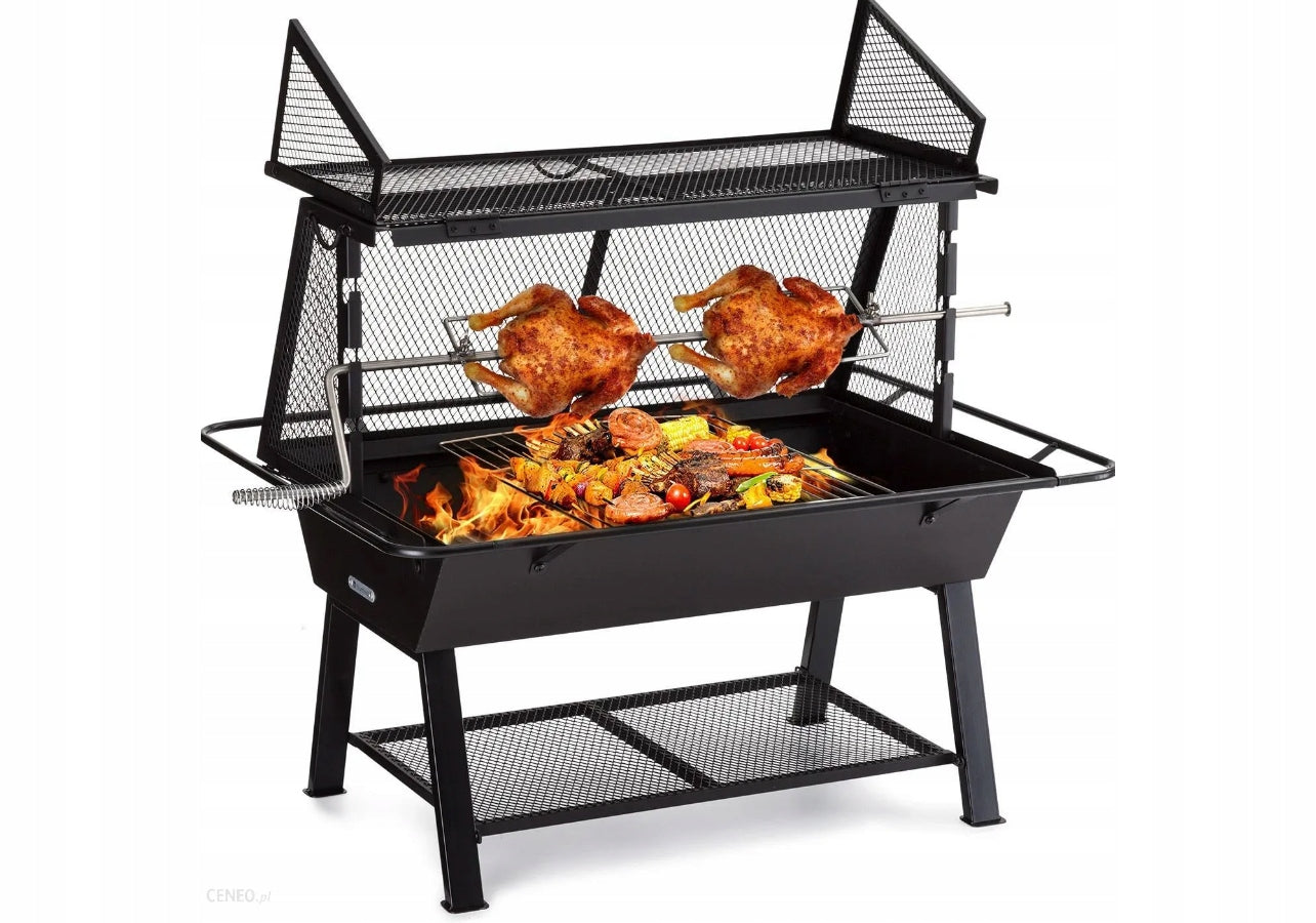 GARDEN CHARCOAL GRILL LARGE PORTABLE ROTATABLE SPIT GRATE BBQ FIRE PIT Grate length 48 cm