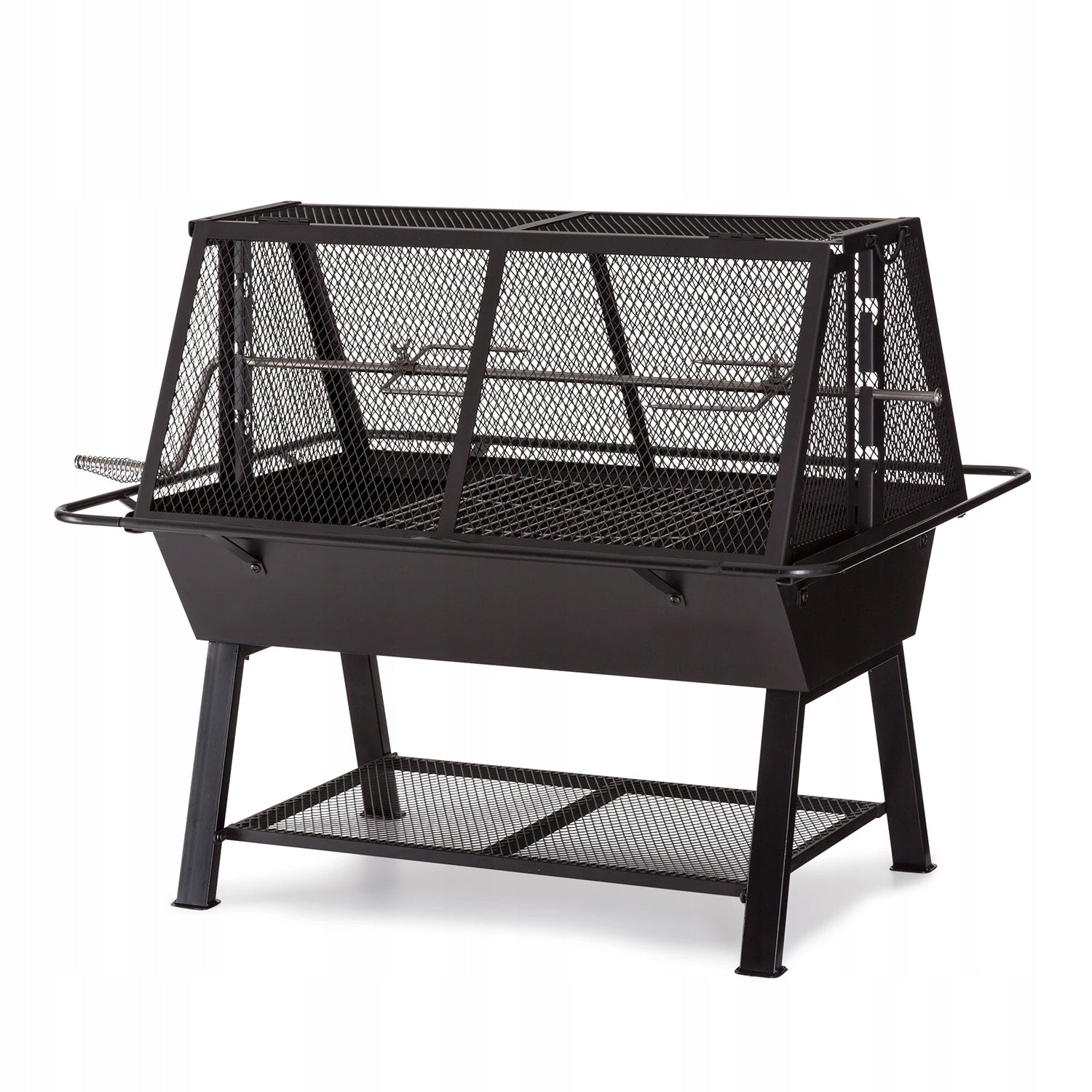 GARDEN CHARCOAL GRILL LARGE PORTABLE ROTATABLE SPIT GRATE BBQ FIRE PIT