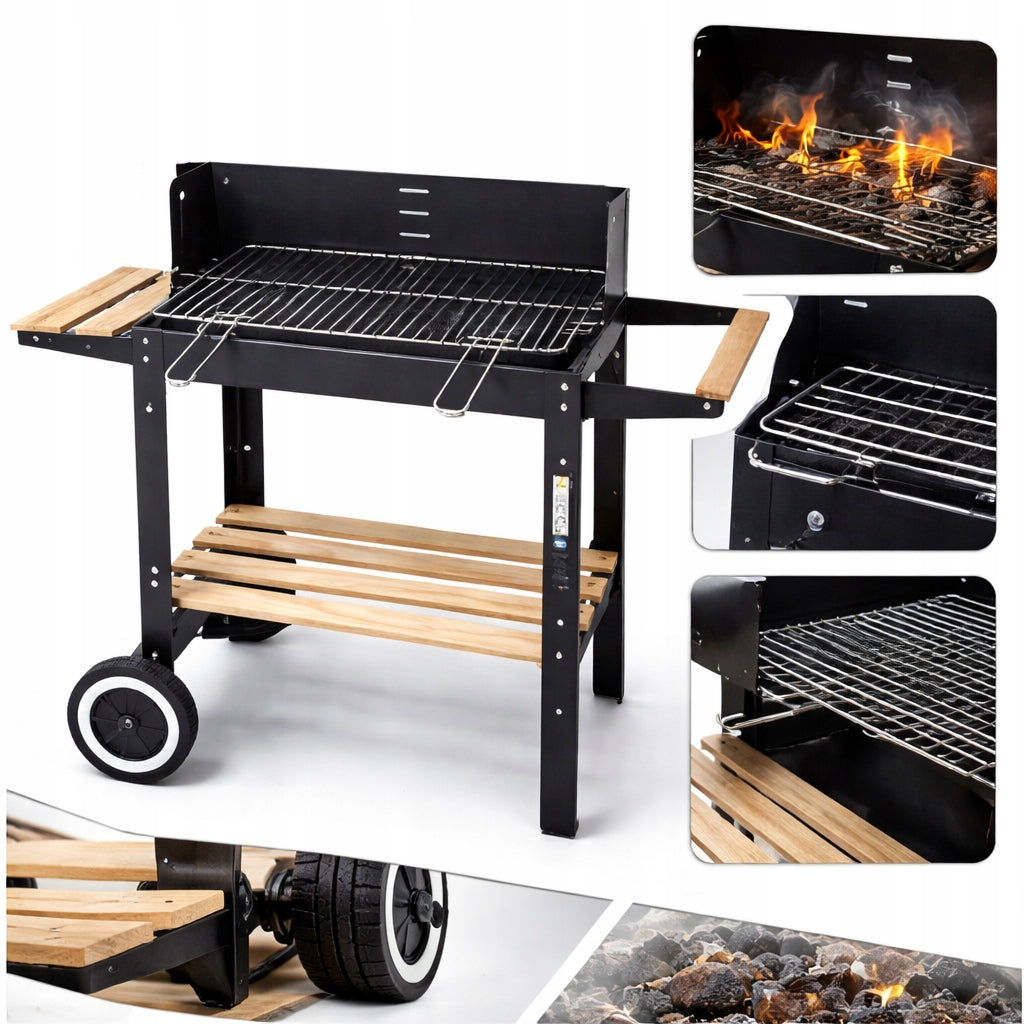 GARDEN CHARCOAL GRILL LARGE SMART SHELF SPIT 5IN1 WINDSHIELD ON WHEELS