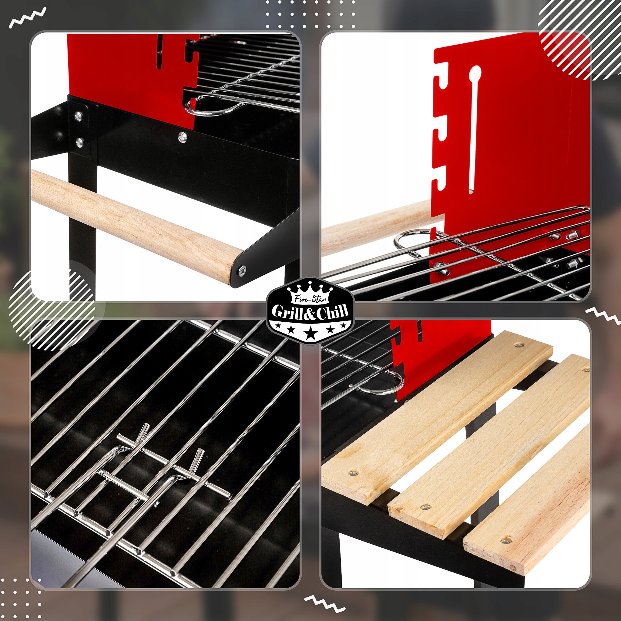GARDEN CHARCOAL GRILL ON WHEELS GRILL SHELF FOR BRIQUETTE BBQ Grate length 50 cm