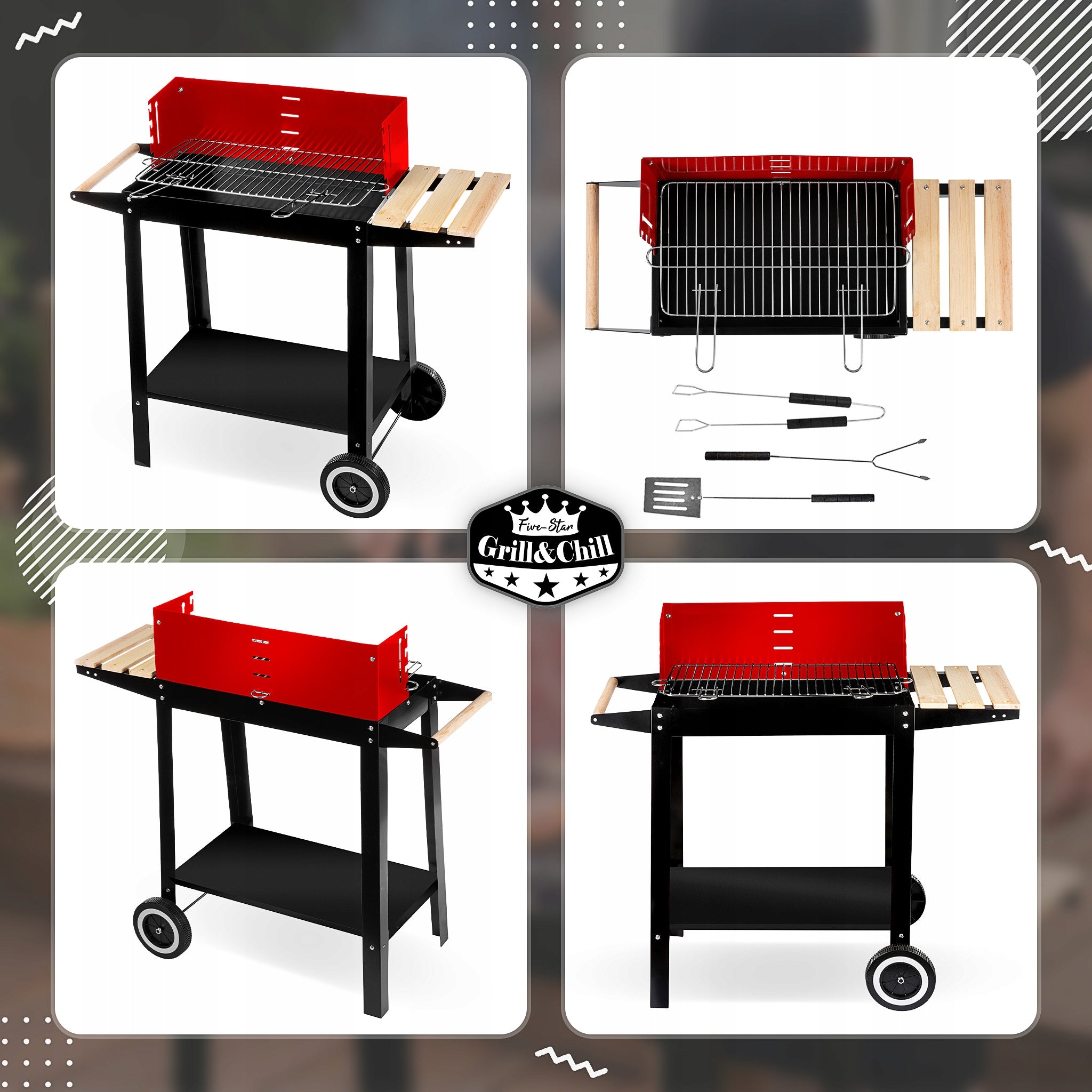 GARDEN CHARCOAL GRILL ON WHEELS GRILL SHELF FOR BRIQUETTE BBQ Grill height 81 cm