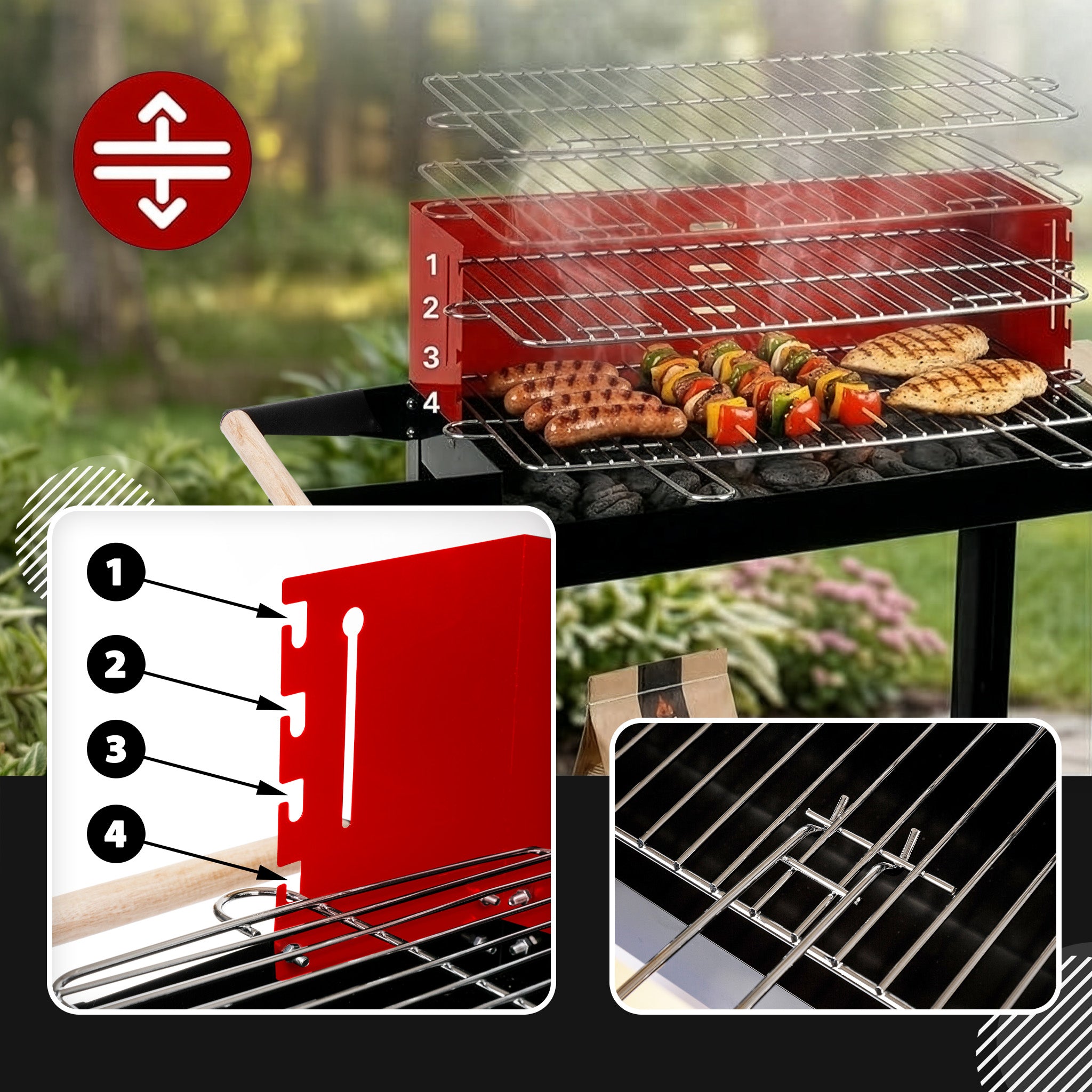 GARDEN CHARCOAL GRILL ON WHEELS GRILL SHELF FOR BRIQUETTE BBQ Grill width 86 cm