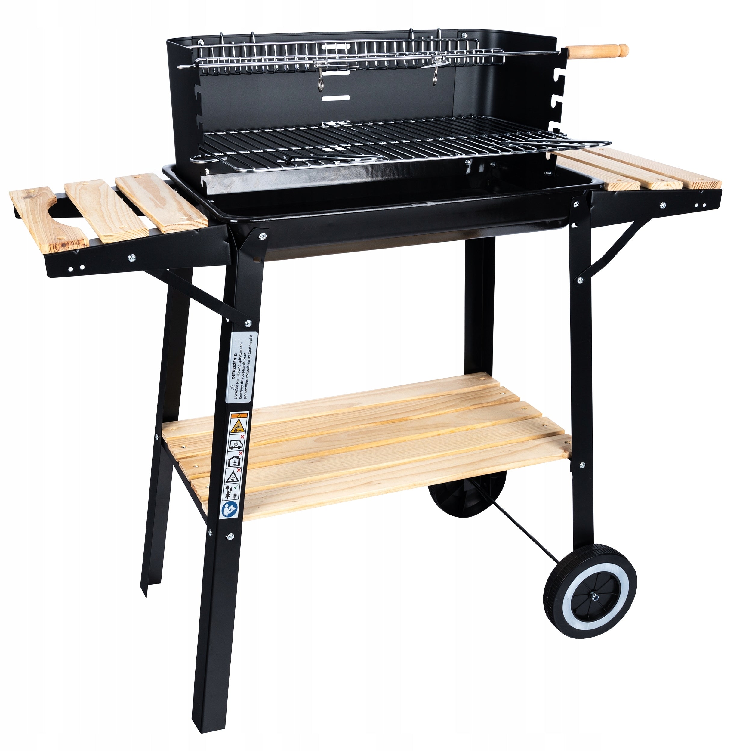 GARDEN CHARCOAL GRILL ON WHEELS SPIT 3xSHELVES FOR BRIQUETTE BBQ LARGE GRILL Grill width 95 cm