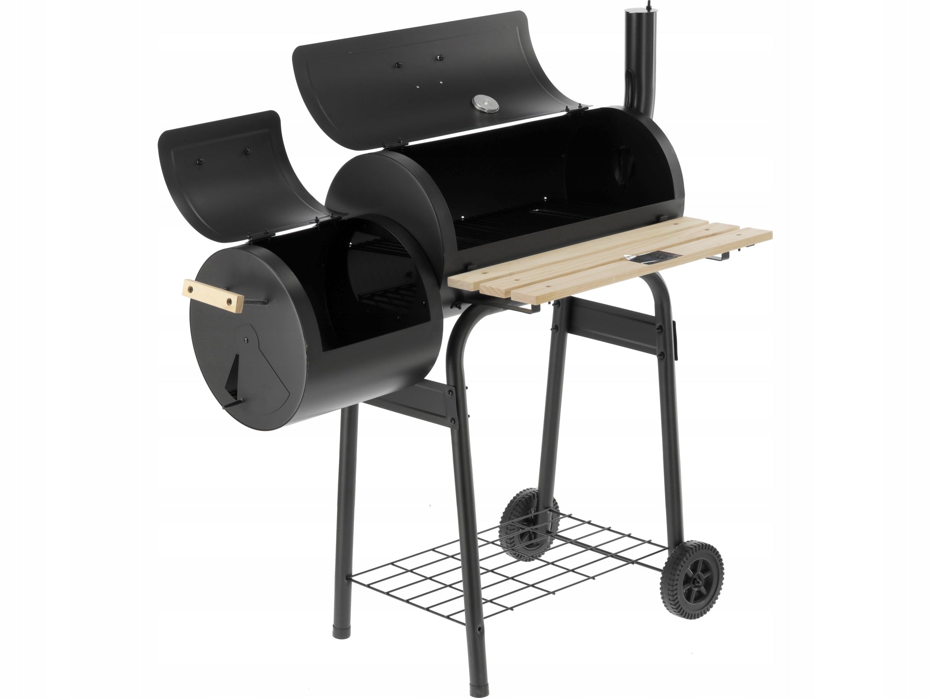 GARDEN CHARCOAL GRILL STEEL WITH SMOKEHOUSE GRATE 60X30CM ON WHEELS LUND Grill height 112 cm