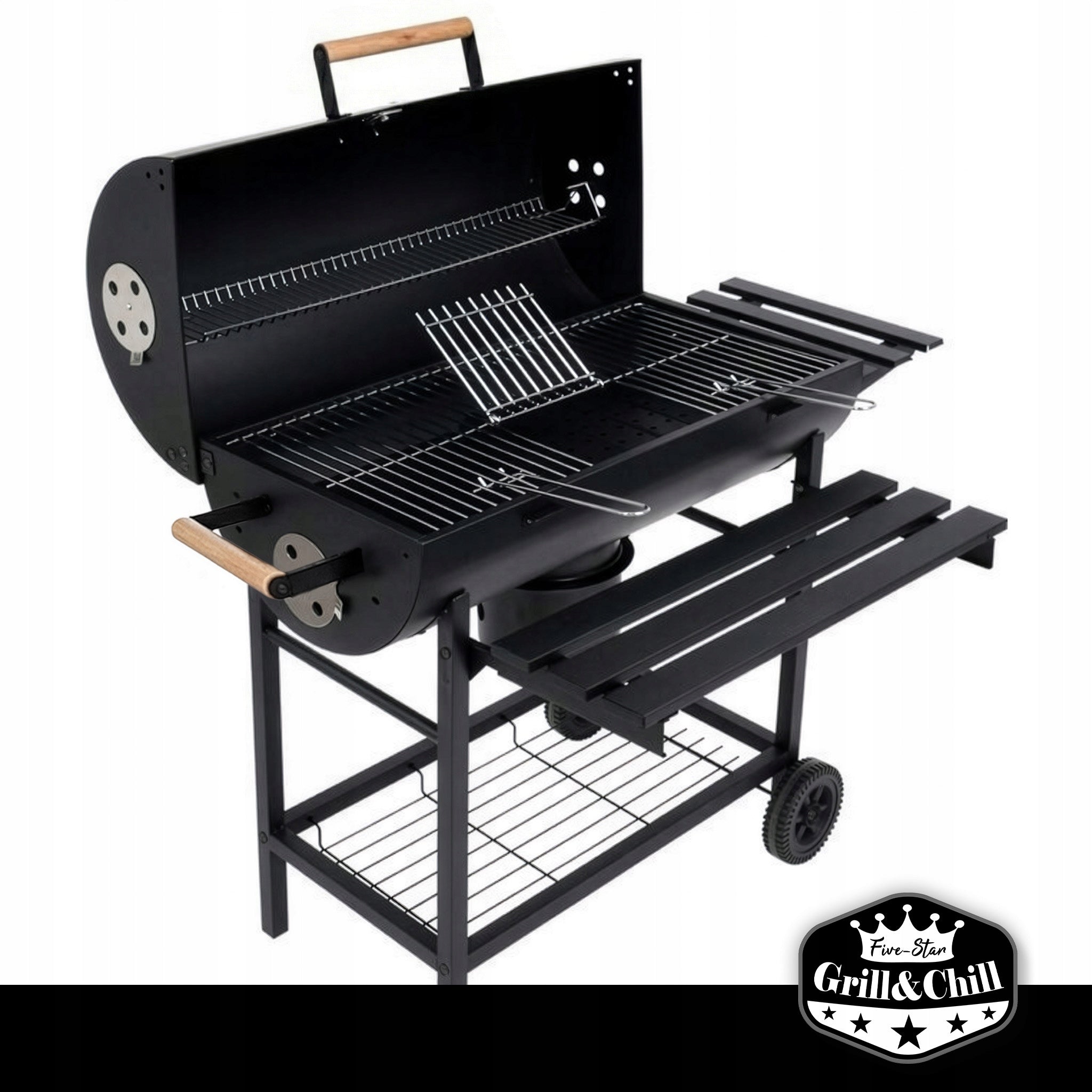 GARDEN CHARCOAL GRILL WITH LID ON WHEELS GRILL SHELF BBQ Grill width 115 cm