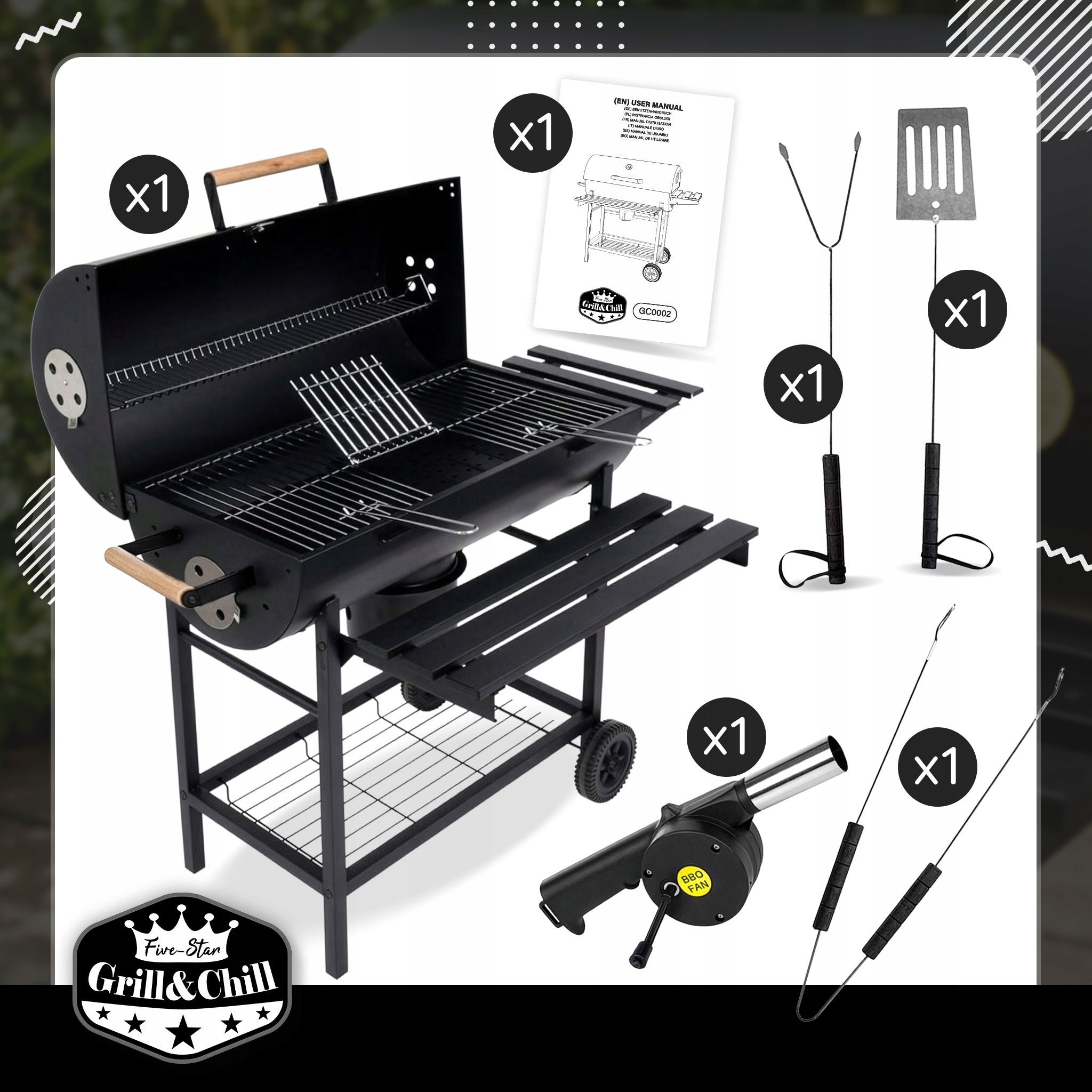 GARDEN CHARCOAL GRILL WITH LID ON WHEELS GRILL SHELF BBQ Manufacturer code GC0002
